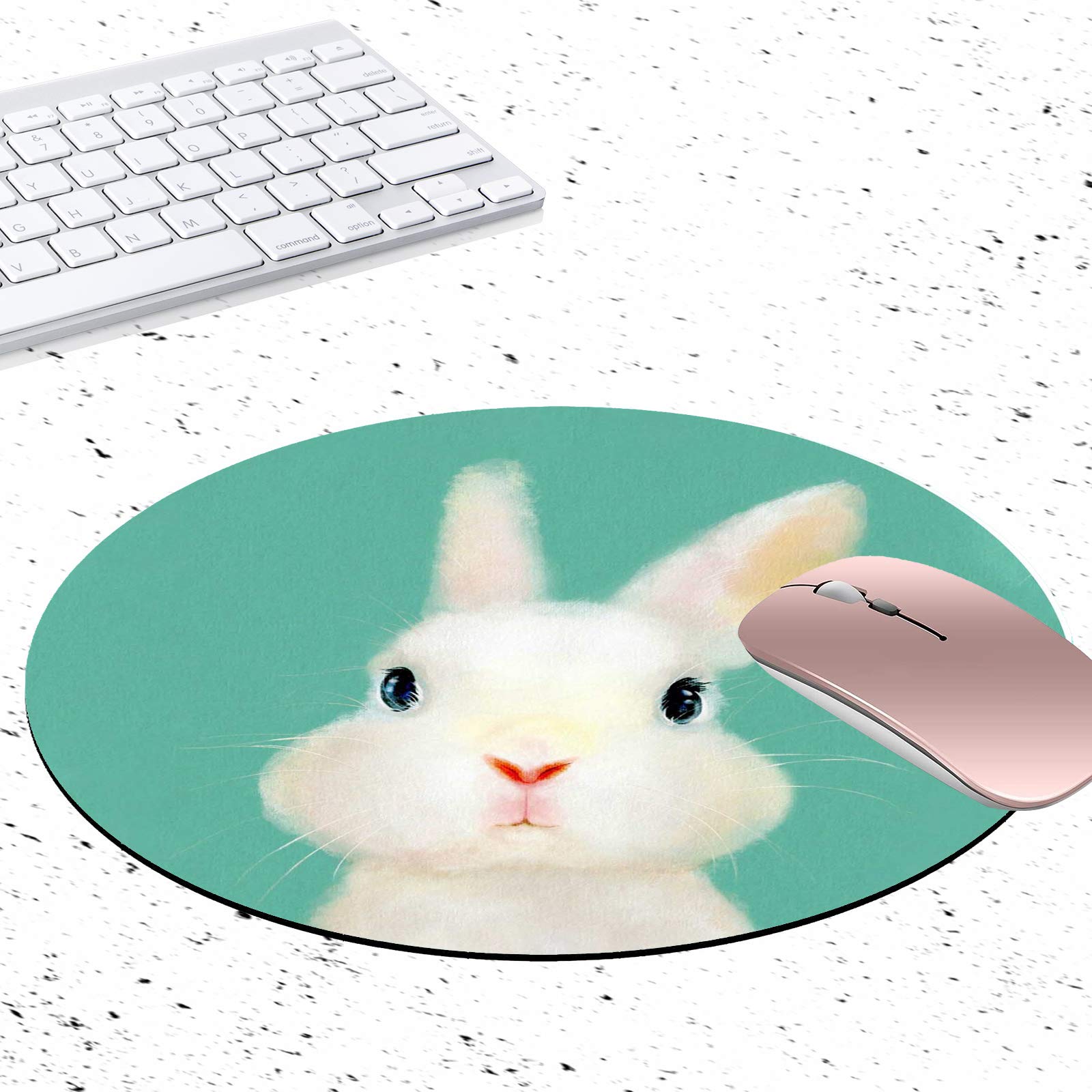 Premium Gaming Mouse Pad - Cute Rabbit Design, Non-Slip Rubber Base, Round Mousepad for PC & Laptop (7.9x7.9 Inch) - Perfect for Home Office, Gaming Setup & Workstation Accessories