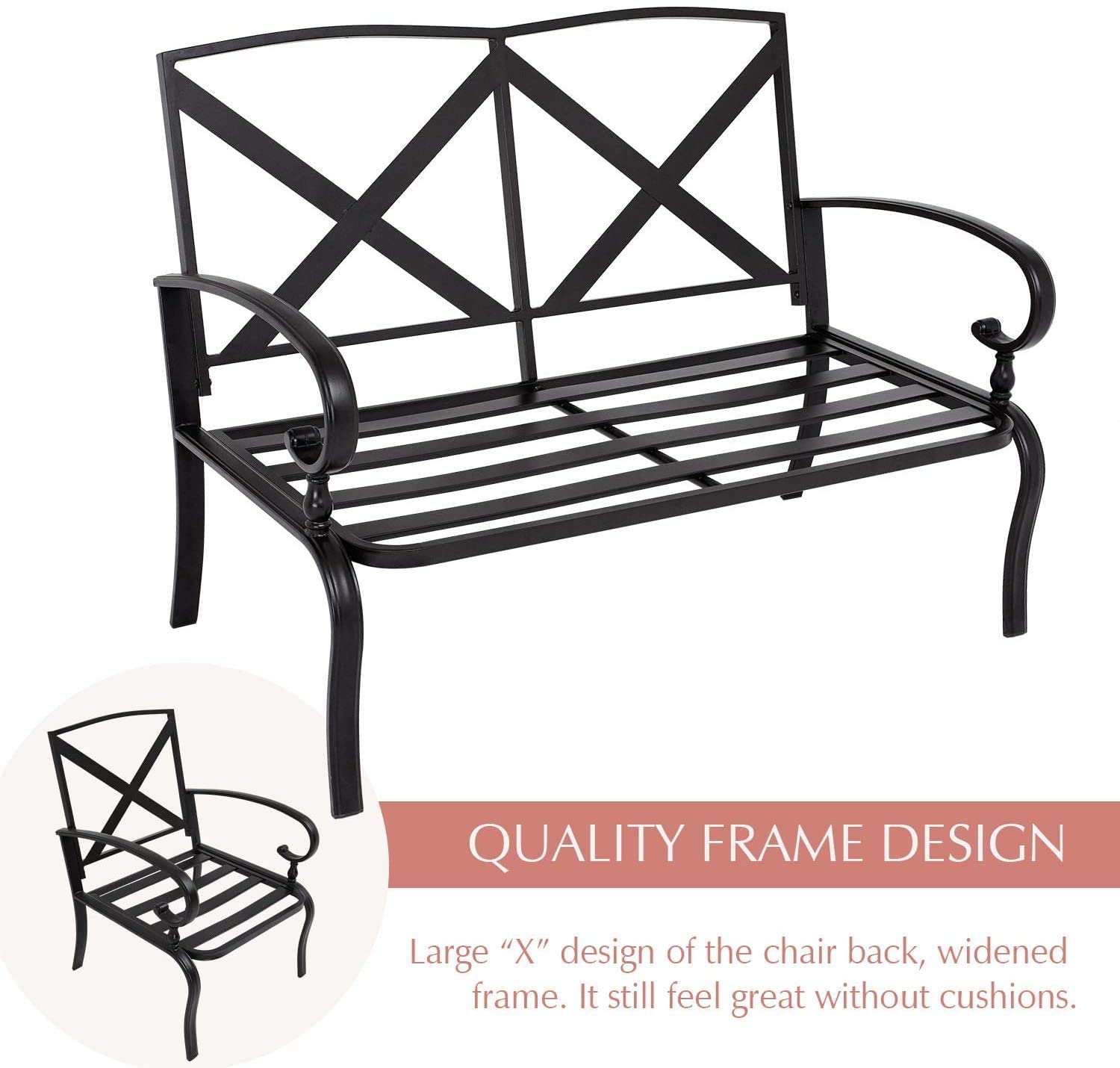 Outdoor Patio Conversation Set - 2 Chairs, Loveseat & Coffee Table with Cushions, Wrought Iron Look Metal Furniture for Garden, Lawn, Front Porch (Red) - Perfect for Backyard Relaxation & Outdoor Entertaining