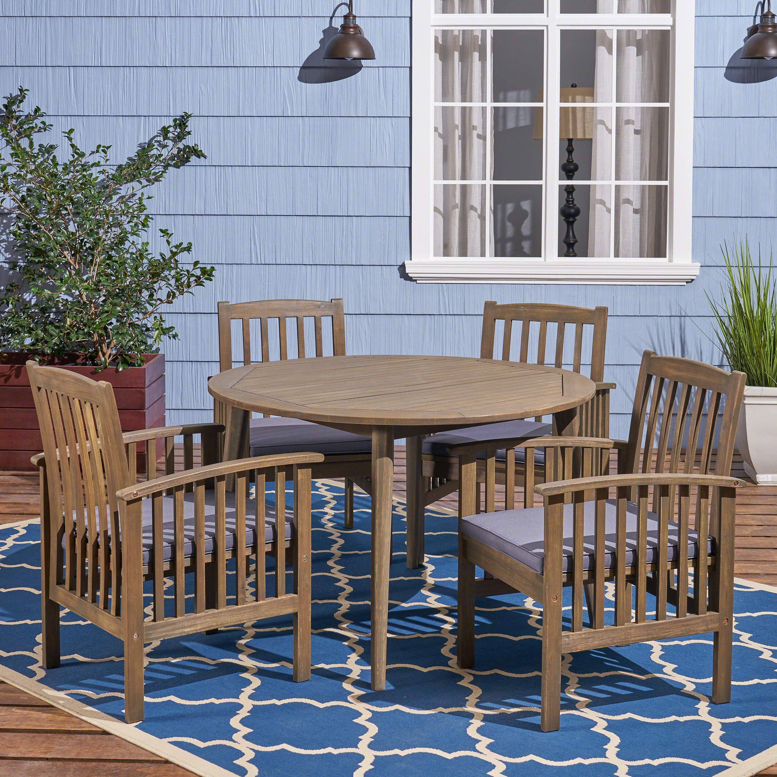 4-Piece Dark Gray Outdoor Patio Dining Set with 47-Inch Round Table & Cushions - Weather-Resistant Furniture for Backyard, Garden or Poolside Relaxation