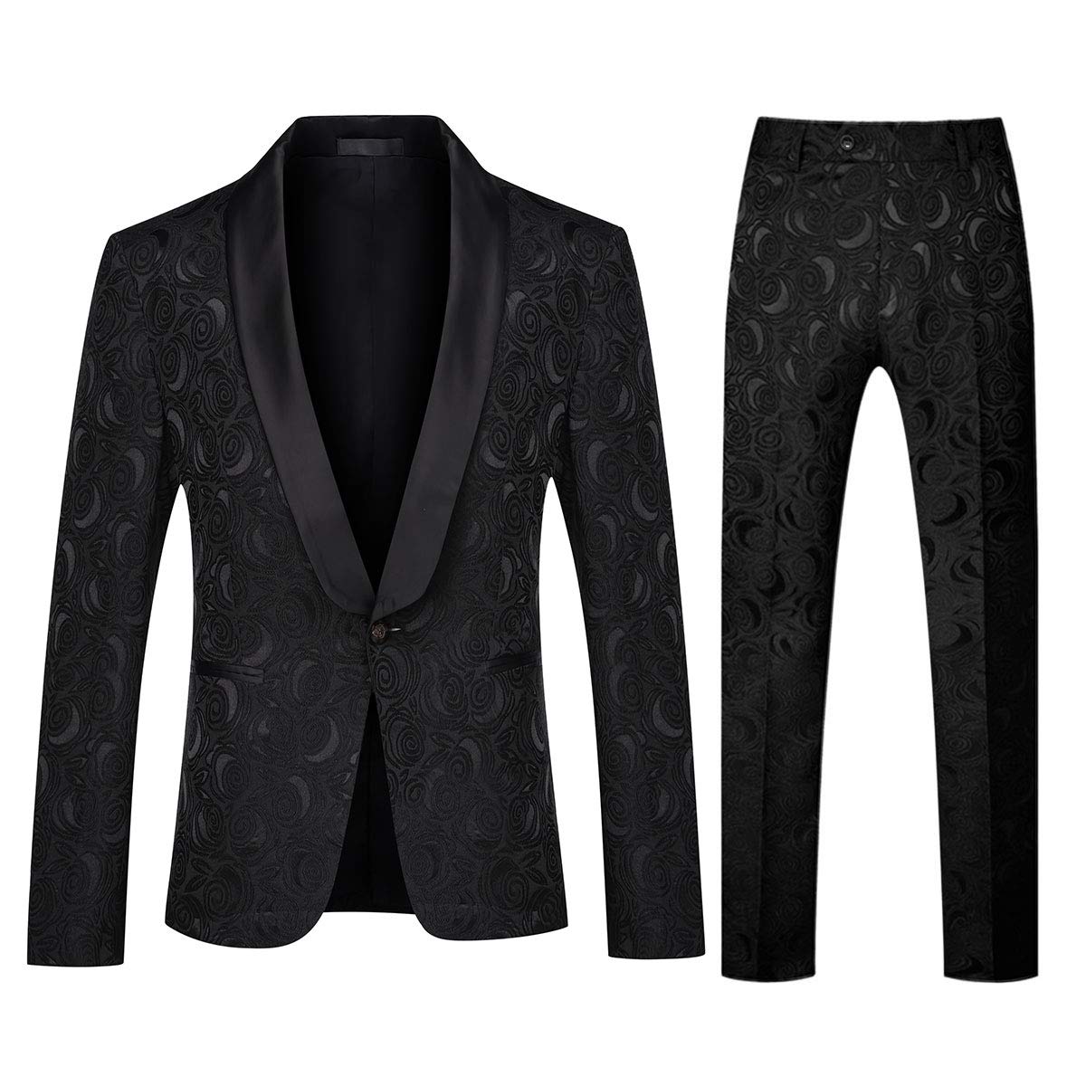 YFFUSHI Men's 2 Piece Jacquard Suit Set - 1 Button Shawl Collar Tuxedo for Wedding, Party & Formal Events | Elegant Dinner Jacket & Pants Outfit
