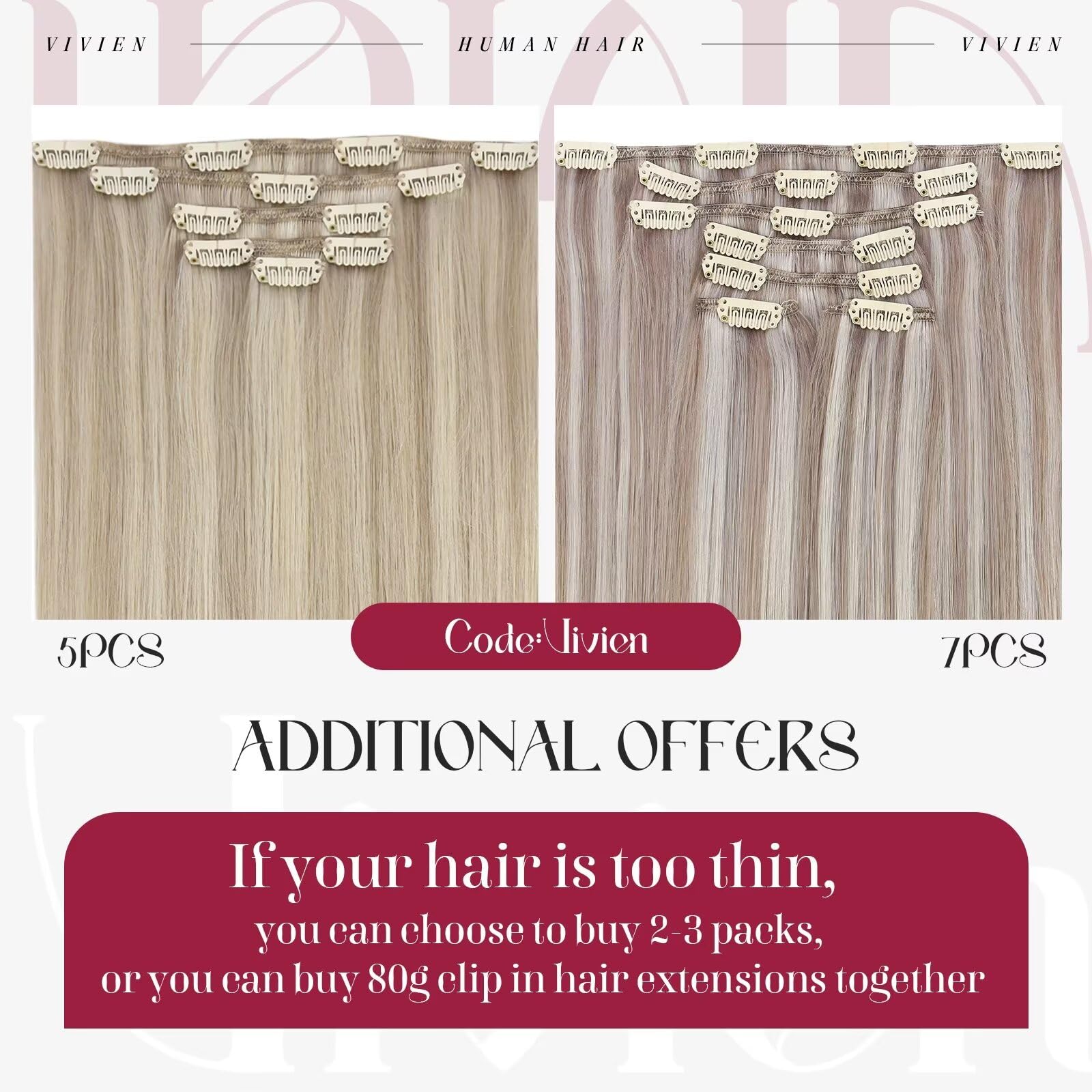 20 Inch Clip-in Human Hair Extensions - Dirty Blonde with Platinum Blonde Highlights | 120g 7pcs Full Head Straight Real Human Hair | Perfect for Parties, Weddings & Everyday Styling