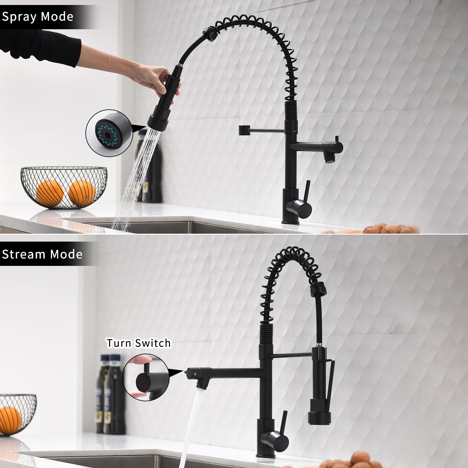 AIMADI Matte Black Kitchen Faucet with 2 Function Sprayer - Commercial Grade Stainless Steel, Single Handle Single Hole Design - Perfect for Restaurants, Home Kitchens & Bar Sinks