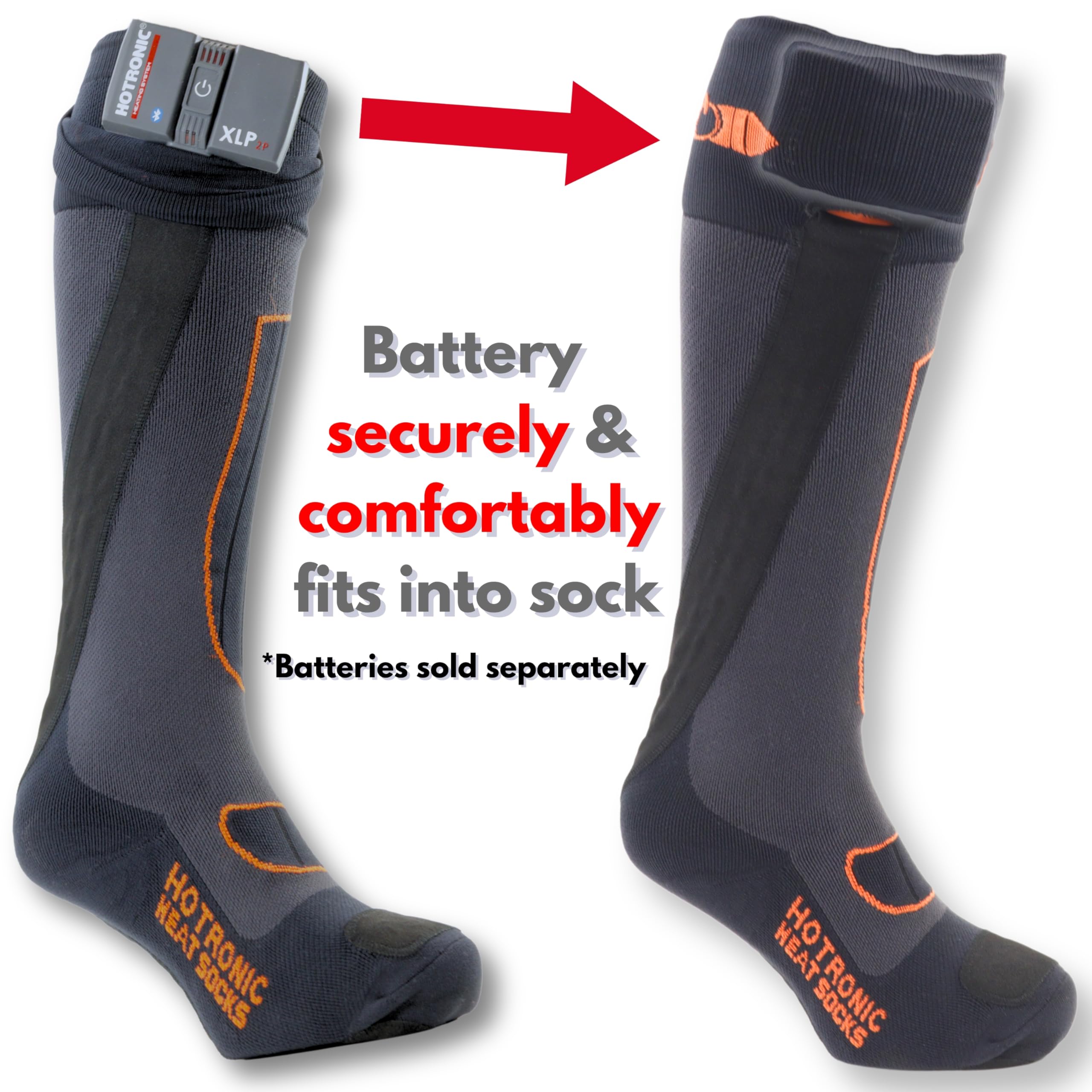 Hotronic XLP PFI 30 Ultra Thin Heated Socks for Men & Women - Electric Warming Socks for Skiing, Hiking & Winter Outdoor Activities