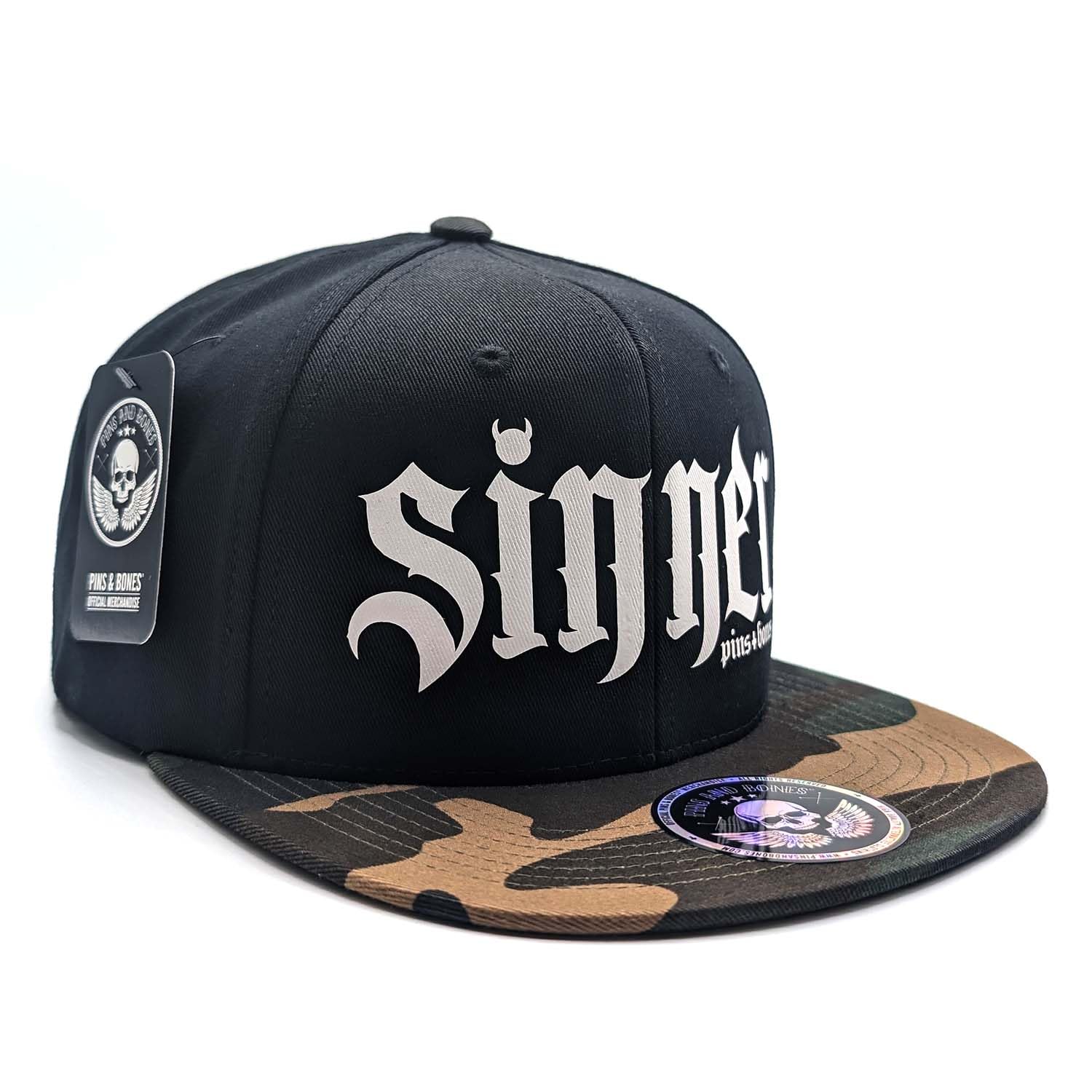 Gothic Snapback Hat - Pins & Bones Sinner Alternative Fashion Black Cap for Men & Women | Perfect for Punk Concerts, Halloween Costumes & Streetwear Outfits