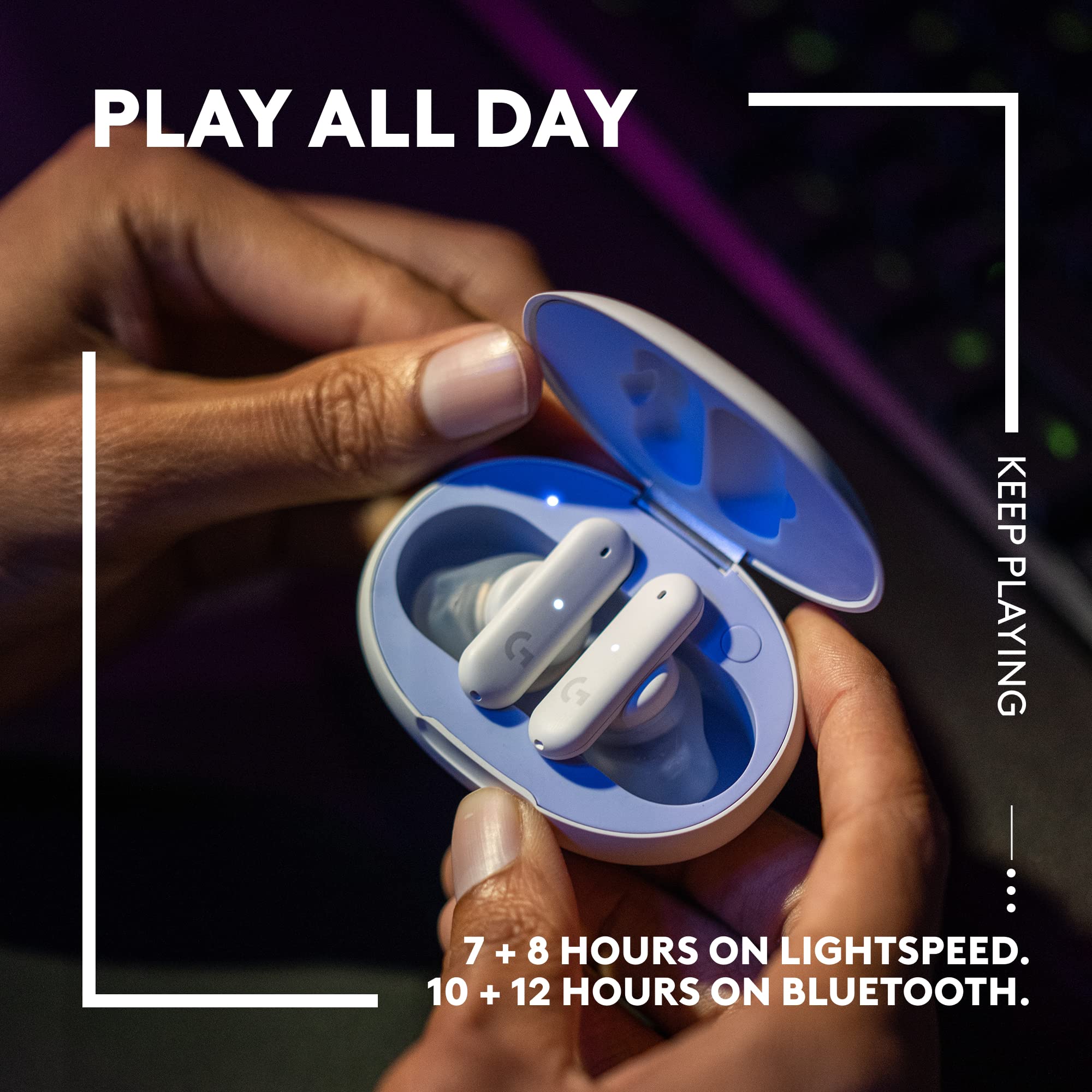 Logitech G FITS True Wireless Gaming Earbuds with Custom Moulded Fit - LIGHTSPEED & Bluetooth Connectivity, 4 Beamforming Mics for PC, Mac, PS5, PS4, Mobile & Nintendo Switch (White) - Perfect for Competitive Gaming, Streaming & Mobile Entertainment