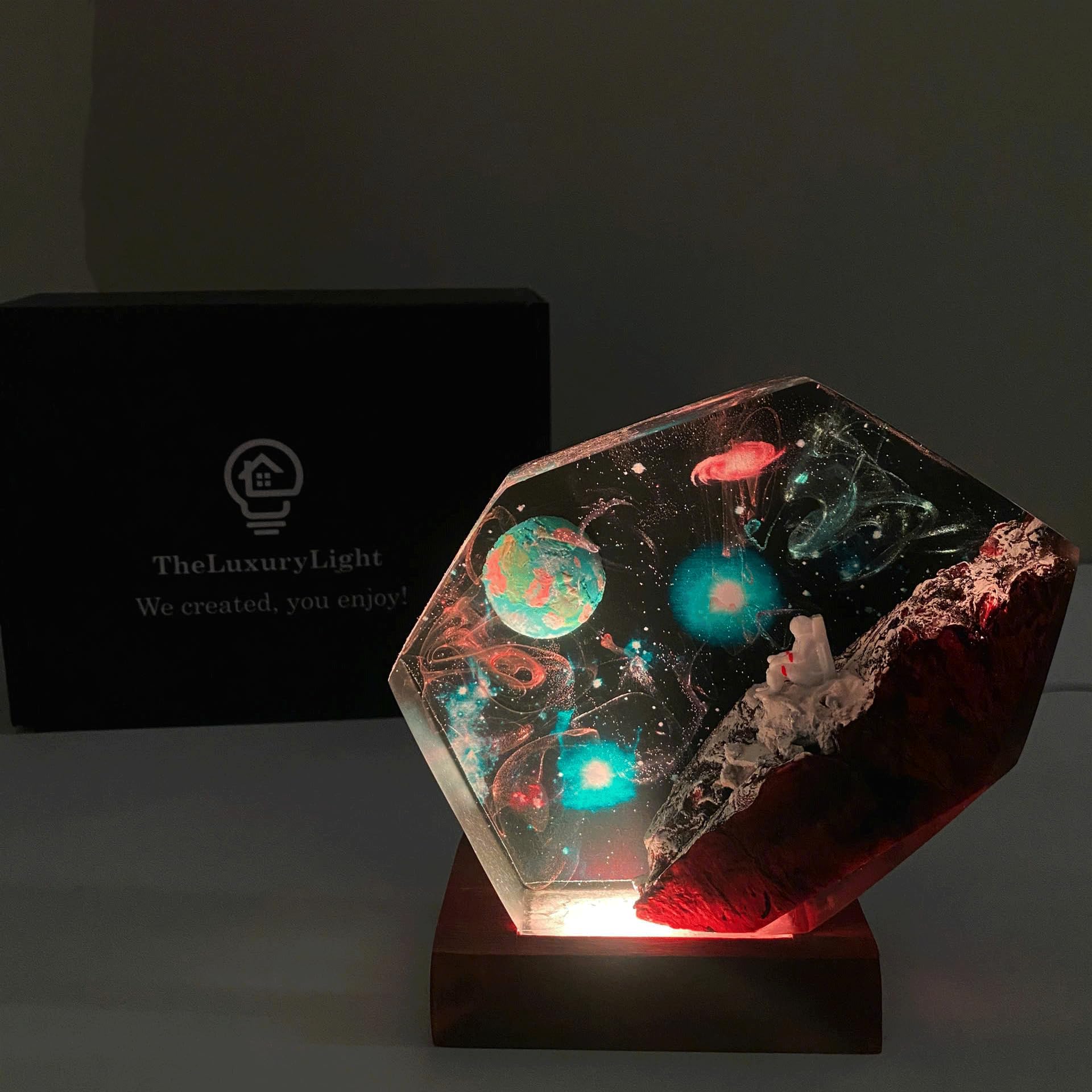 Galaxy Resin Lamp - 16 Color Changing LED Astronaut Night Light, Space Themed Epoxy Resin Lamp for Bedroom, Perfect Gift for Men, Fathers & Boys - Medium Size for Home Decor & Relaxation