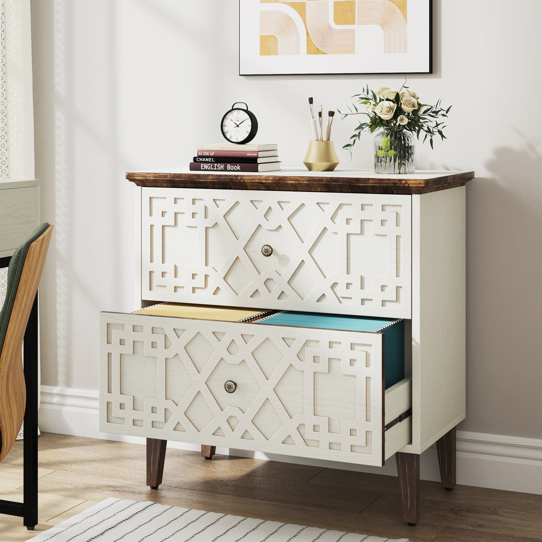 2-Drawer Wood File Cabinet - Office Storage Organizer for Documents, Files & Supplies | Perfect for Home, Office & Workspace Organization