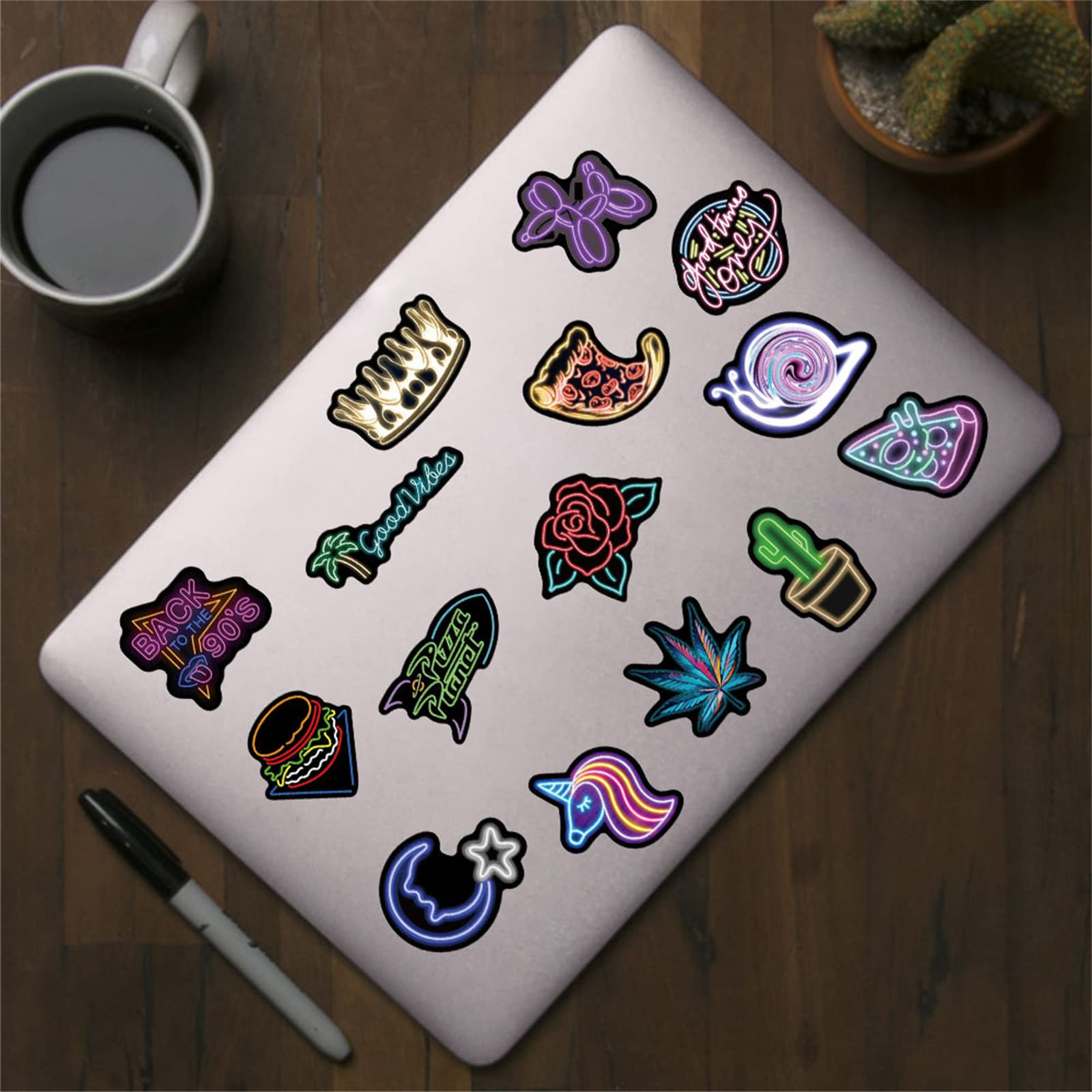 50Pcs Cool Neon Stickers Pack - Trendy Aesthetic Vinyl Decals for Water Bottles, Laptops, Skateboards & Luggage - Perfect for Kids, Teens & Adults - DIY Personalization for School, Office & Travel Accessories
