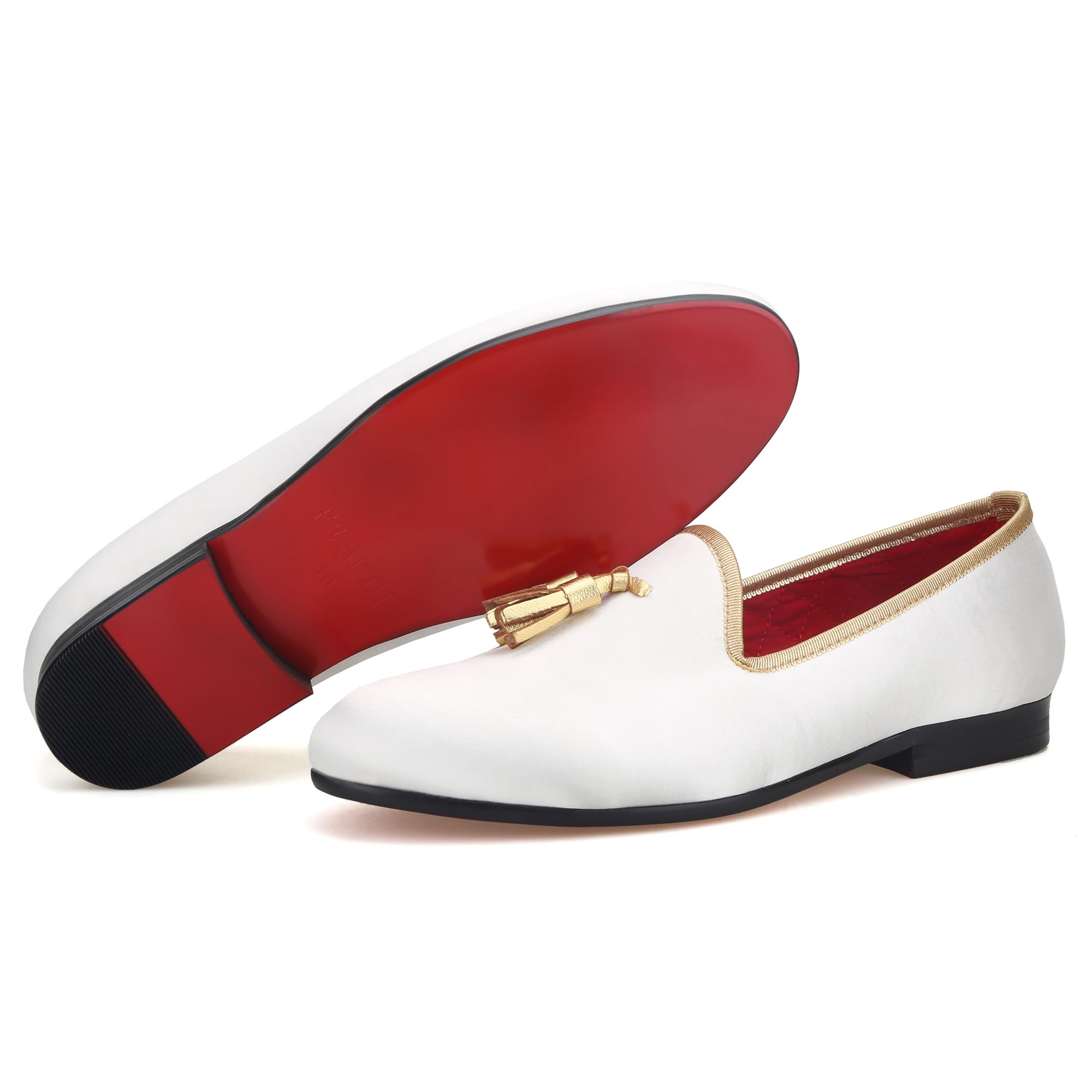FERUCCI Handmade White Velvet Loafers for Men with Gold Tassel - Luxury House Slippers for Indoor Comfort & Casual Wear