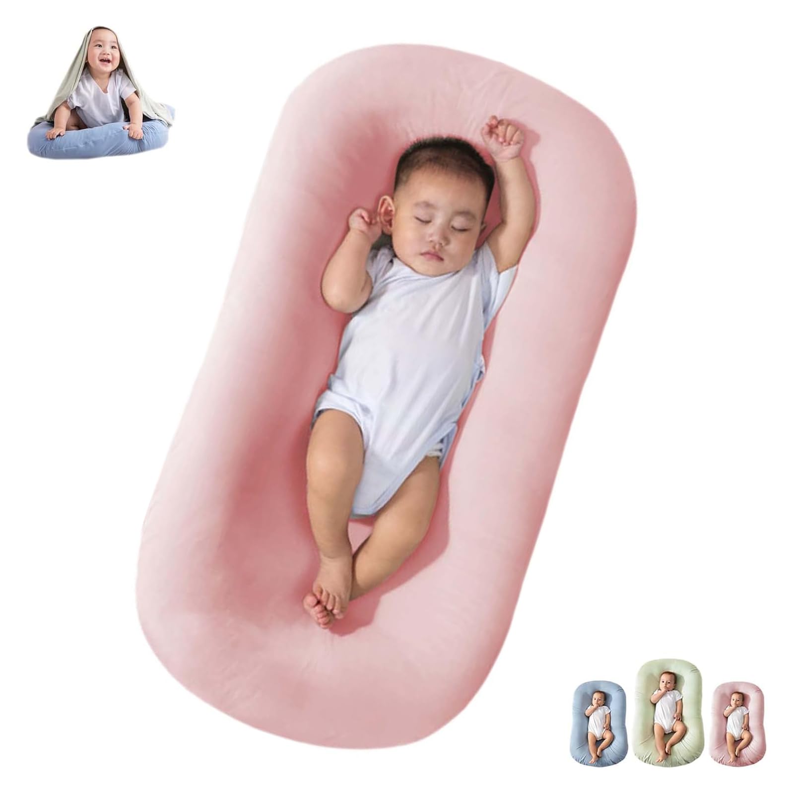**Soft Breathable Baby Lounger Nest for Newborns – Washable Infant Lounger Pillow for Crib, Co-Sleeping & Travel (Pink) – Perfect for Napping, Playtime & On-the-Go Comfort**