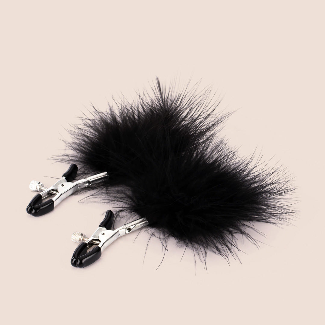 Sex & Mischief Adjustable Feather Nipple Clamps with Thumb Screw - Sensual BDSM Accessories for Couples Play & Adult Intimacy