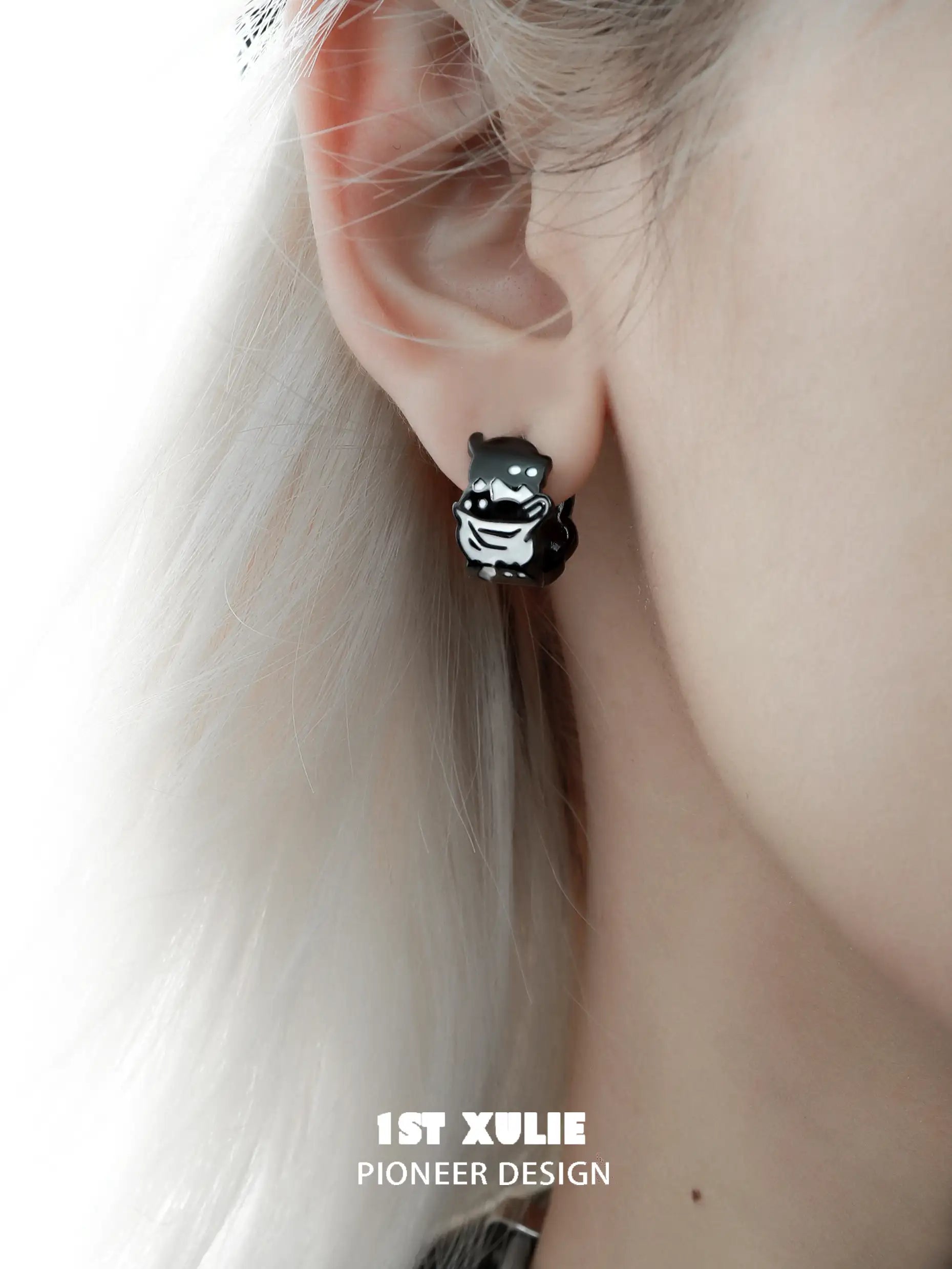 18K Black Gold Plated Ghost Cat Earrings for Women - Gothic Halloween Jewelry Gift for Parties, Cosplay & Everyday Wear