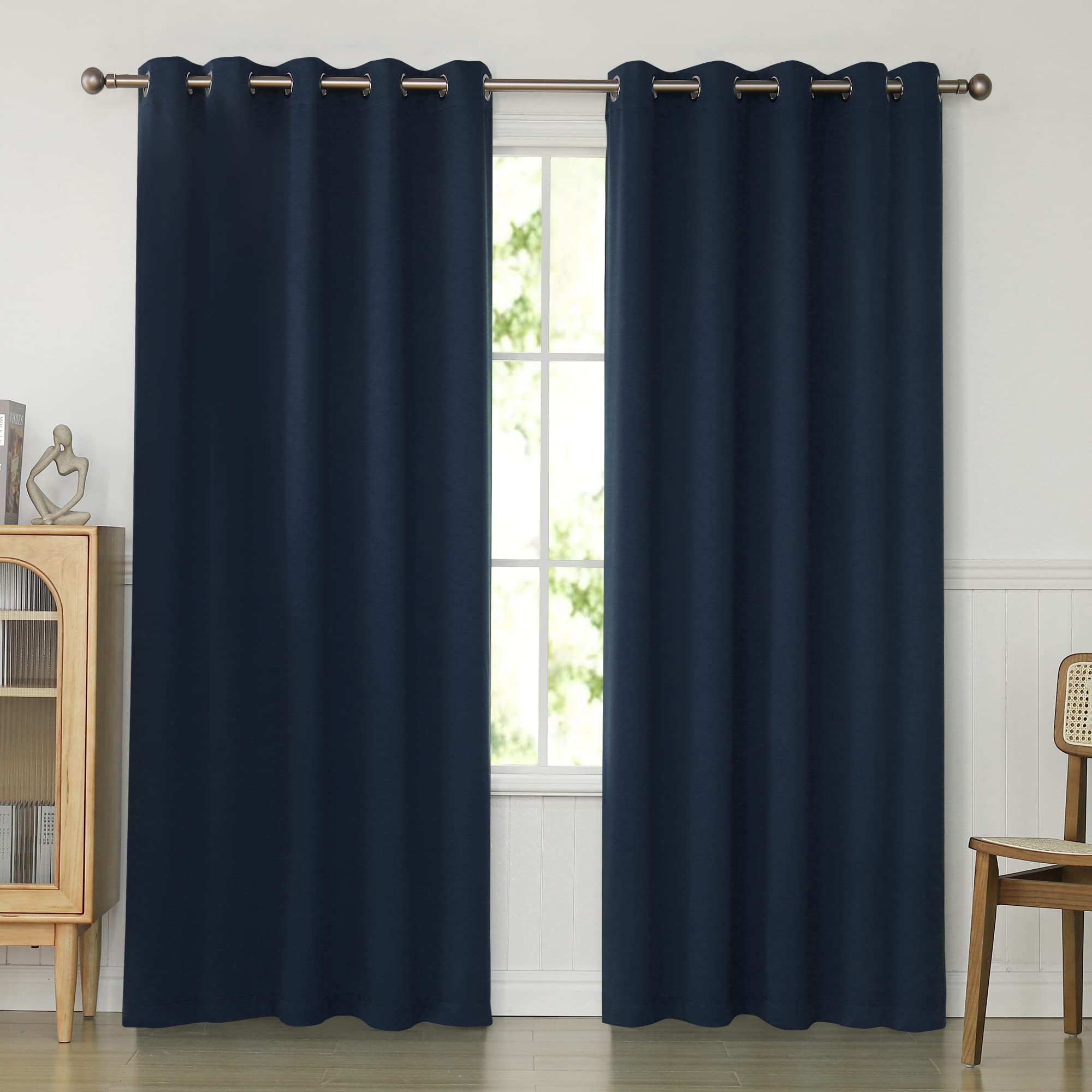 Navy Blue Blackout Curtains 72x84 Inches - 2 Panels Grommet Thermal Insulated Drapes for Bedroom & Living Room, Extra Wide Window Treatments for Light Blocking & Energy Saving