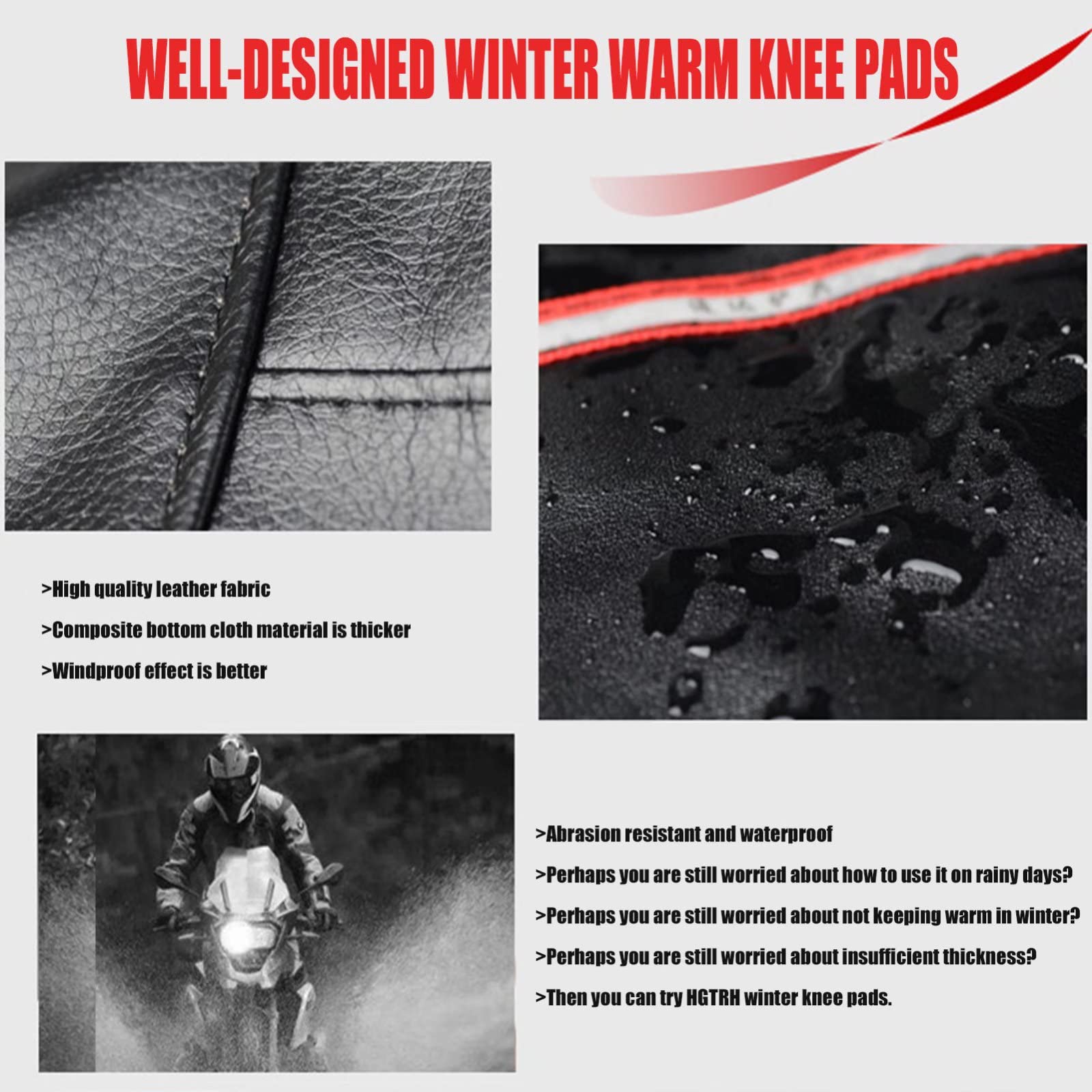 Winter Motorcycle Knee Pads - Thickened Windproof Waterproof Cold-Resistant Knee Warmers for Men & Women | Wool Cashmere Leg Warmer | Protective Gear for Riding, Skiing & Outdoor Activities