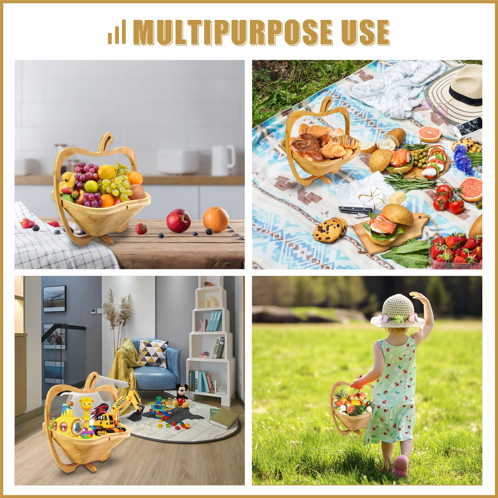 MYOSOTIS Apple-Shaped Foldable Fruit Basket - Portable Snack Storage Box for Fruits, Nuts & Treats | Perfect for Halloween, Christmas Party Decor & Kitchen Organization (Apple02)