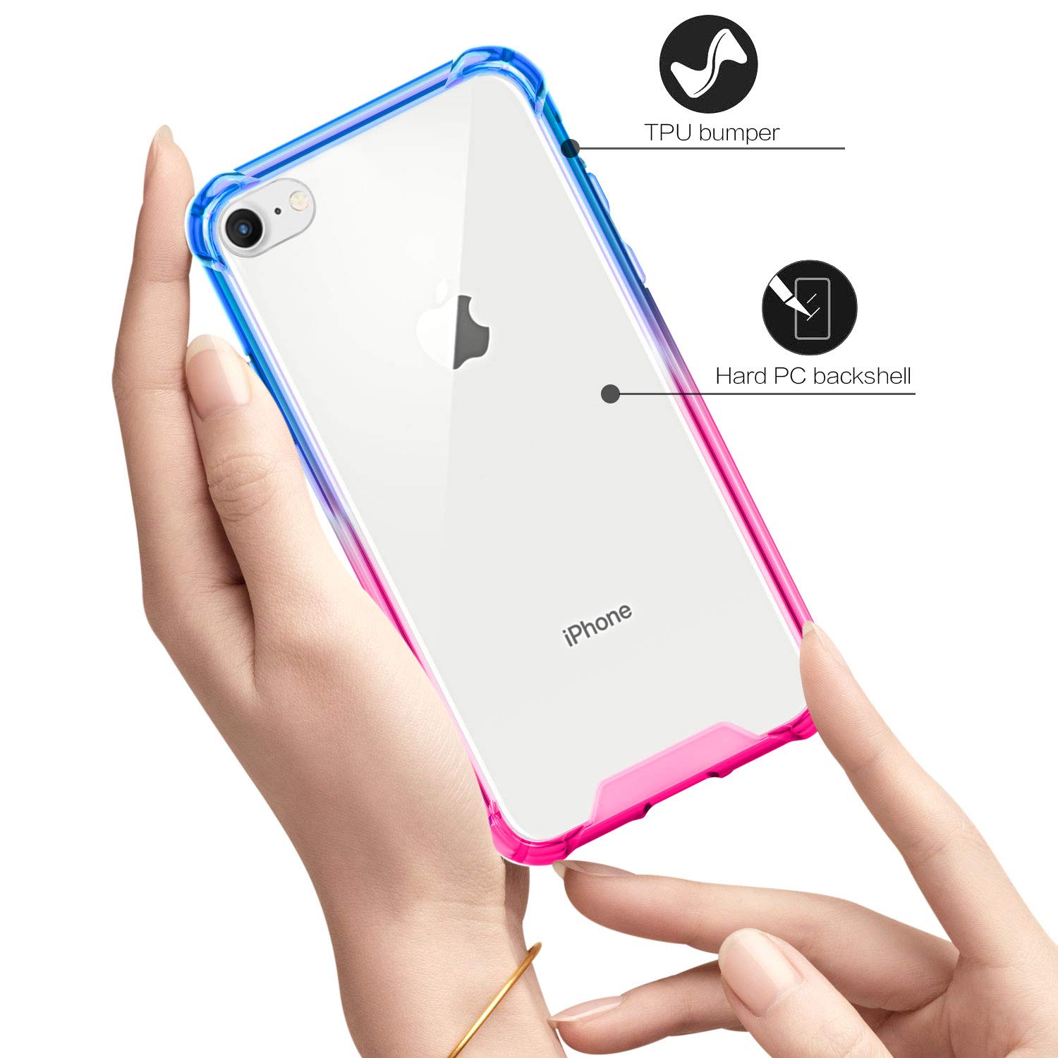 Premium Clear Shockproof iPhone SE 2020/8/7 Case - Slim TPU Bumper & Hard PC Back Cover | Anti-Scratch Protective Phone Case for 4.7