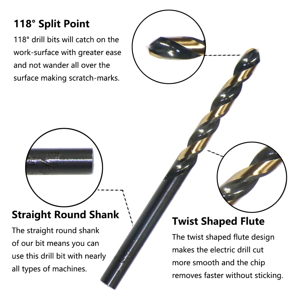 Premium HSS Twist Drill Bits Set - 24 Pcs Black & Gold Coated Jobber Drill Bits (7/64 Inch) for Metal Working - Perfect for Mild Steel, Copper, Aluminum & Zinc Alloy - Ideal for DIY Projects, Home Repairs & Professional Metal Fabrication