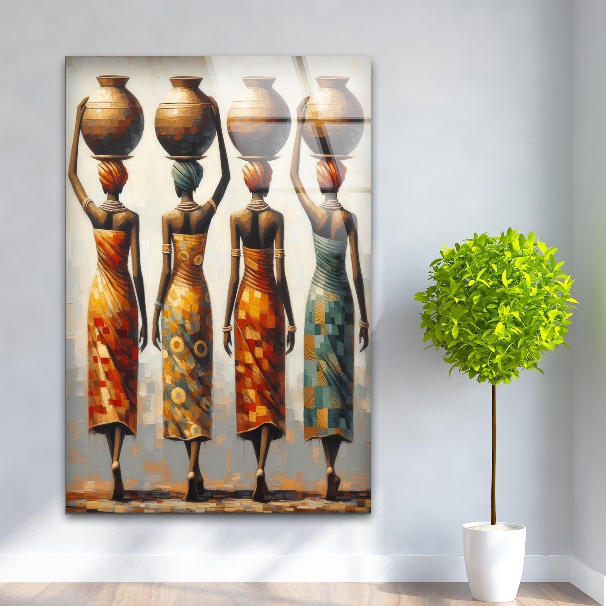 African Women Glass Wall Art - Handmade Elegant Home Decor for Living Room, Bedroom & Office - Perfect for Boho, Modern & Ethnic Interior Design Styles