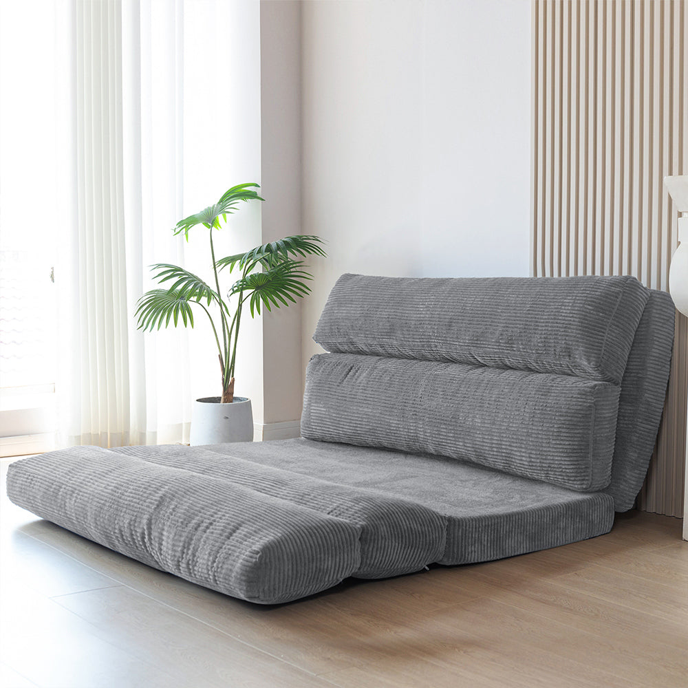 MAXYOYO Corduroy Bean Bag Folding Sofa Bed - Extra Wide Convertible Floor Mattress for Living Room, Bedroom & Guest Room (Grey)