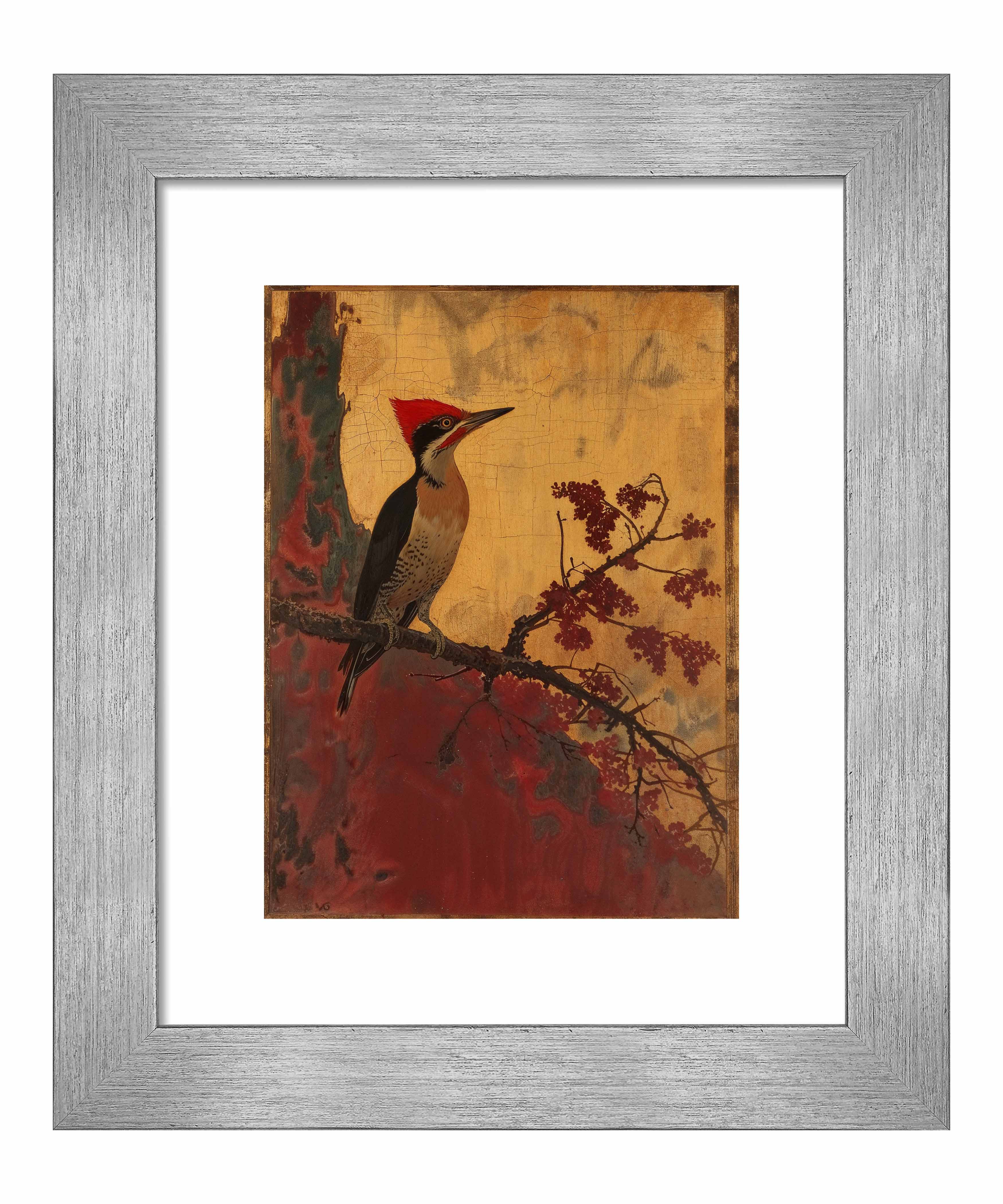 Echoes of Silk Woodpecker in Autumn Splendor - Premium Art Prints for Home & Office Decor | Nature-Inspired Wall Art for Living Room, Bedroom & Office