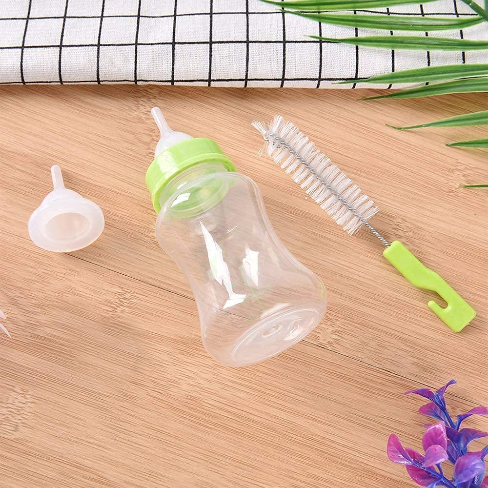 Puppy Milk Feeding Bottle Set - Nursing Kit for Newborn Dogs, Cats, Kittens & Rabbits with Nipple & Cleaning Brush - Essential Pet Care Supplies for Baby Animals (Pack of 1) - Perfect for Orphaned Pets, Weaning & Hand-Rearing