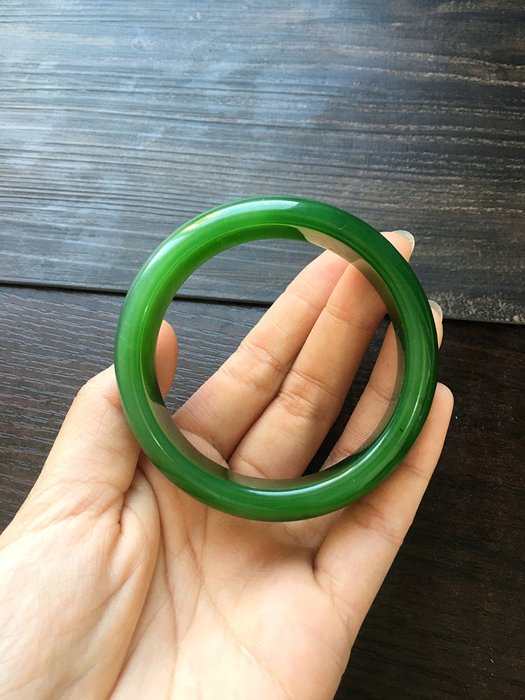 Natural Jade Bangle Bracelet - 57.3mm Inner Diameter Nephrite Jade Bangle (NBE009) - Perfect for Meditation, Yoga & Spiritual Healing Jewelry