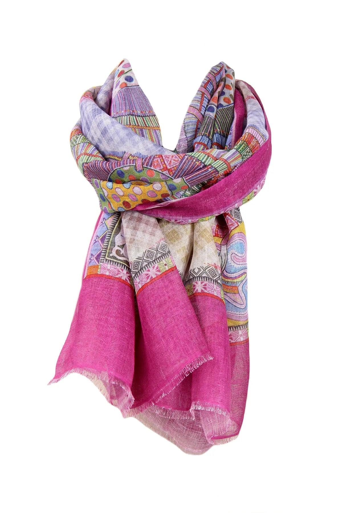 Stylish Digital Print Fuchsia Linen Scarf - Soft & Lightweight Women's Fashion Accessory for Spring Outfits, Travel & Special Occasions