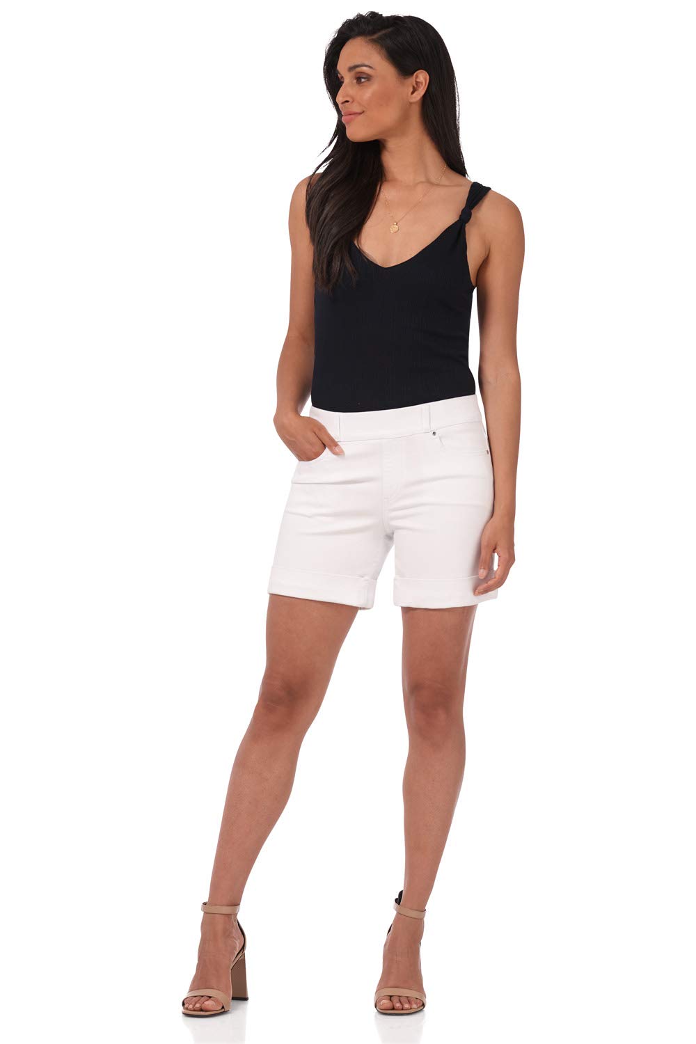 Rekucci Women's 6 Inch Pull-On Denim Shorts with Secret Figure Fit & Cuffed Hem - Stylish Casual Summer Shorts for Beach, Shopping & Everyday Wear