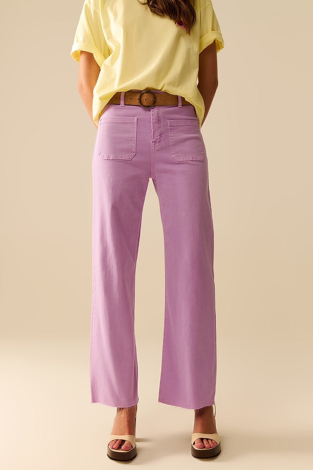 Straight Leg Lilac Pants with Front Pockets - Women's Casual Trousers for Office, Travel & Everyday Wear