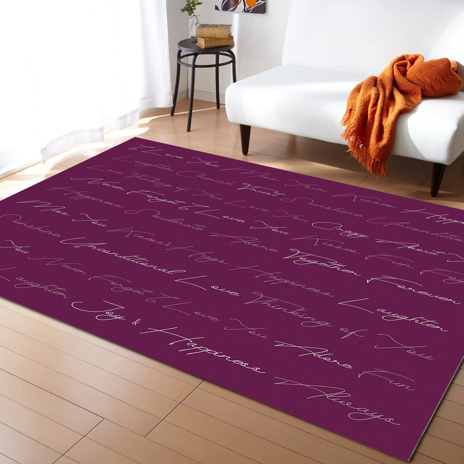 Non-Slip 5'x8' Friendship & Love Themed Indoor Area Rug with Purple Backdrop - Soft Bathroom Mat, Kitchen Runner for Bedroom, Living Room & Kids Room - Perfect for Cozy Home Decor & Gift Giving