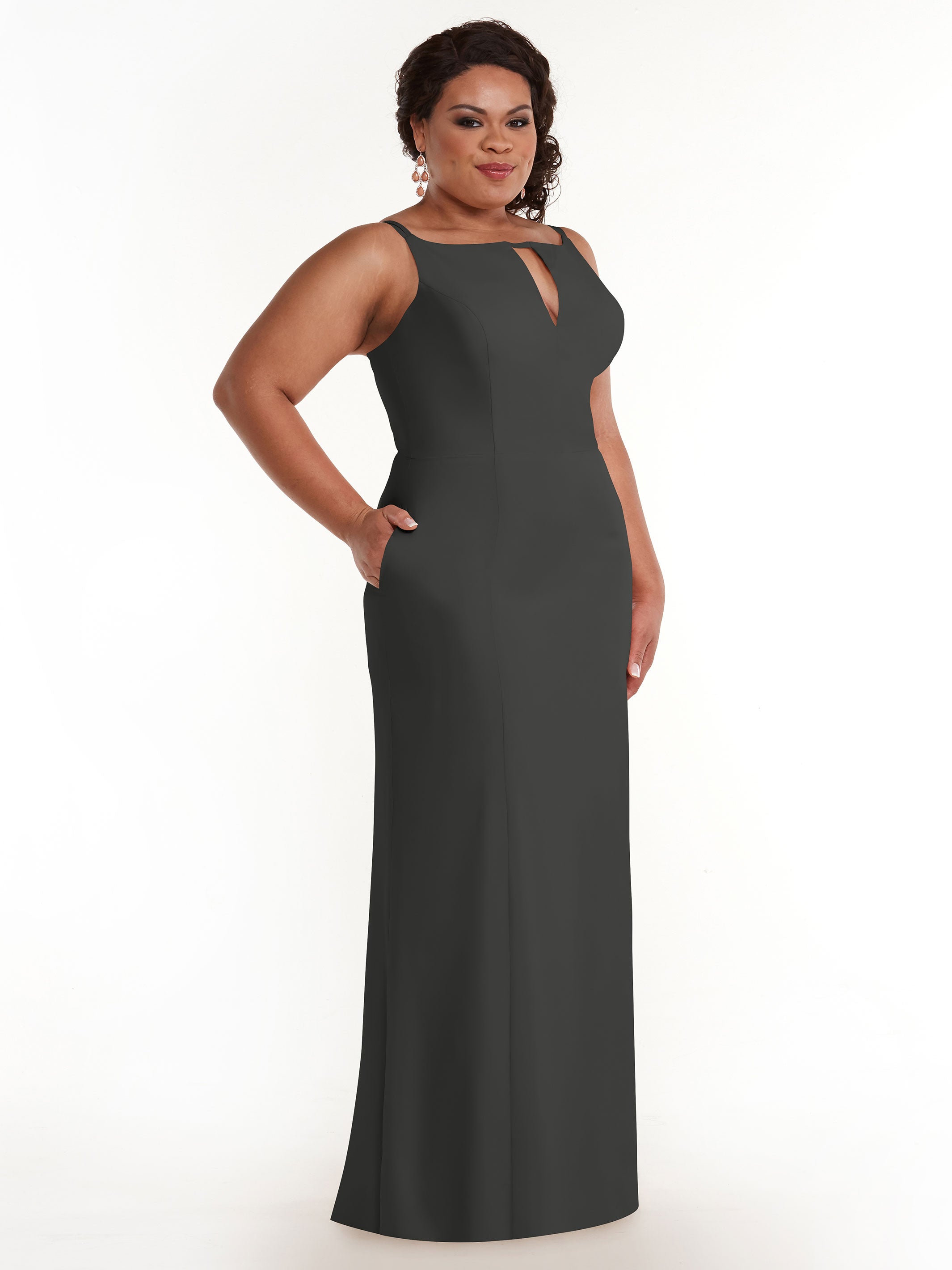 Elegant 83030 Sheath Stretch Chiffon Bridesmaid Dress with Bateau Neckline & Thigh Slit - Perfect for Weddings, Formal Events & Special Occasions