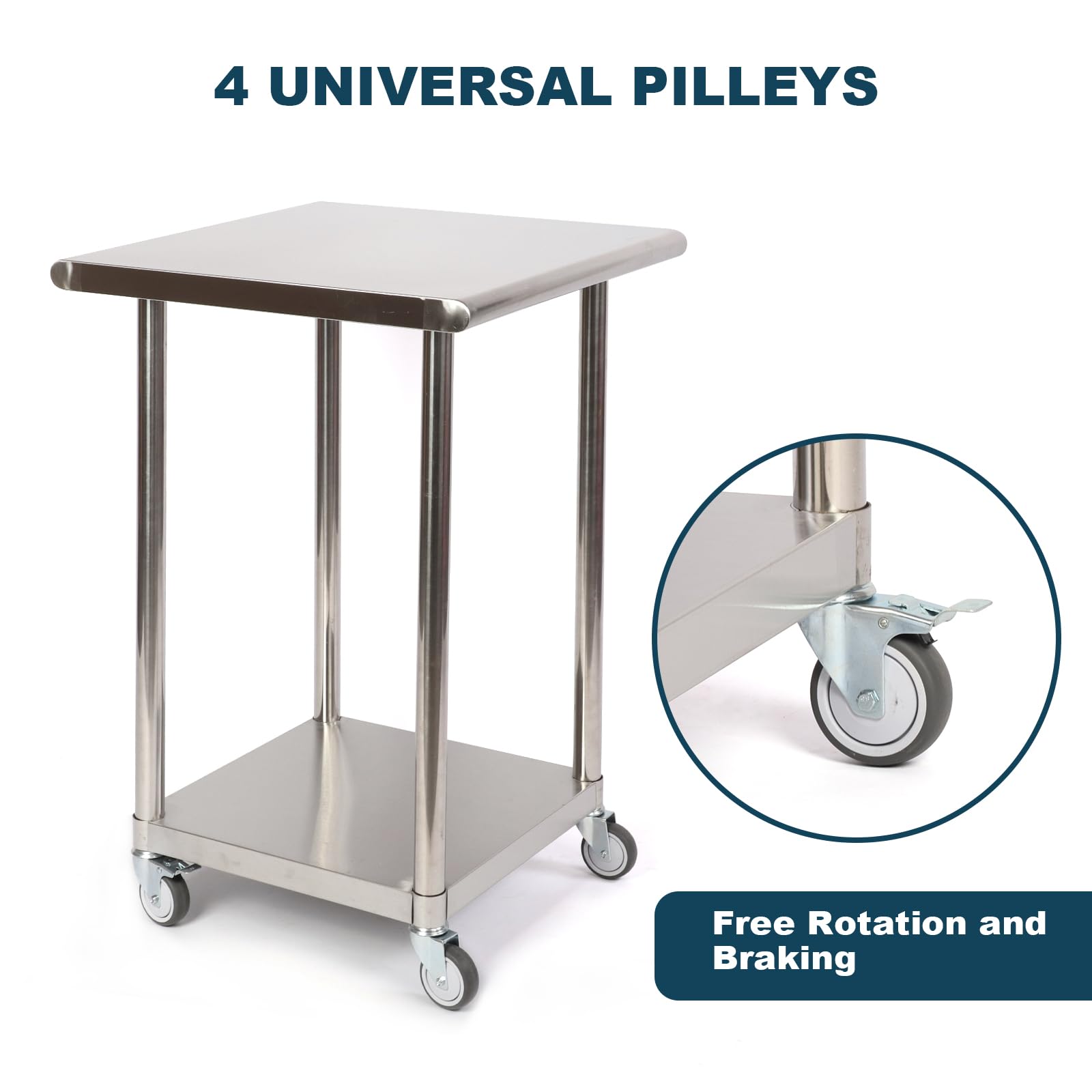 Heavy Duty Stainless Steel Work Table 24x36 Inches with 4 Locking Wheels & Adjustable Shelves - NSF Certified Commercial Kitchen Table for Restaurant, Home, Hotel - Perfect for Food Prep, Catering & Storage