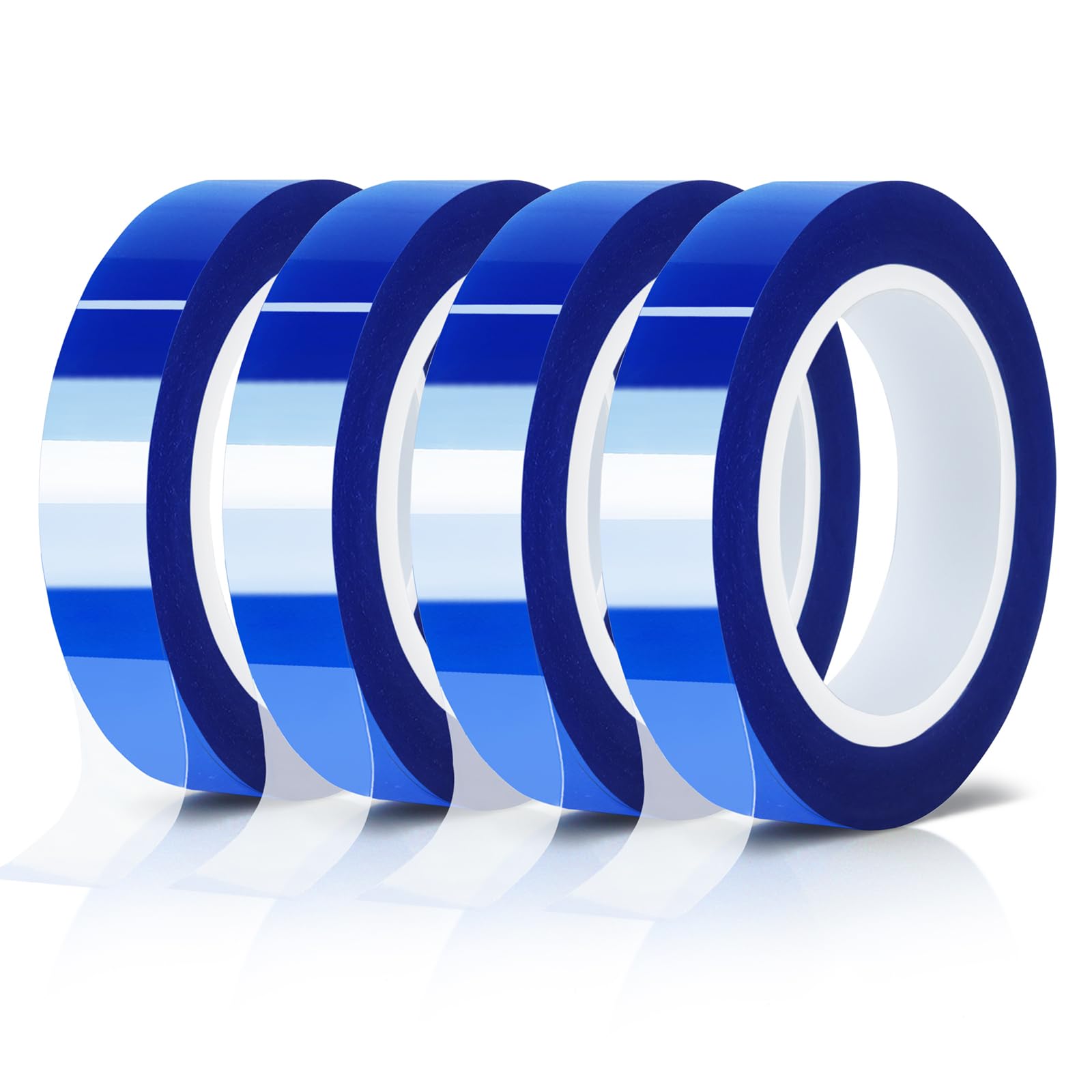 4 Rolls 10mm x 16m (52FT) High Temperature Heat Resistant Tape - Blue Heat Transfer Tape for Sublimation Press, Vinyl, No Residue - Perfect for T-Shirt Printing, DIY Crafts & Heat Press Projects