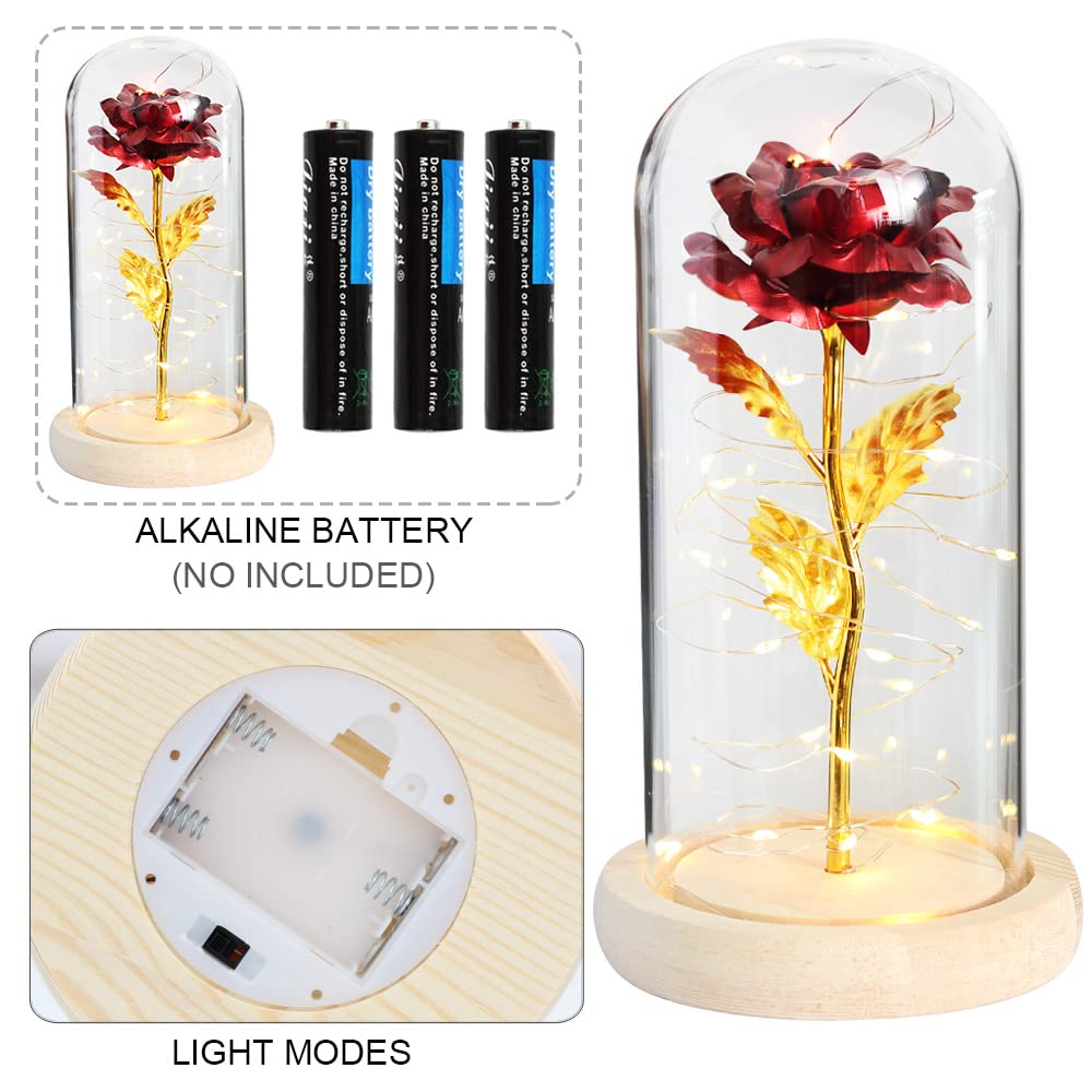 Enchanted Beauty and The Beast Rose with LED Light in Glass Dome - Unique Gift for Mom, Anniversary, Mother's Day, Birthday & Valentine's Day - Perfect for Home Decor, Romantic Surprises & Special Occasions