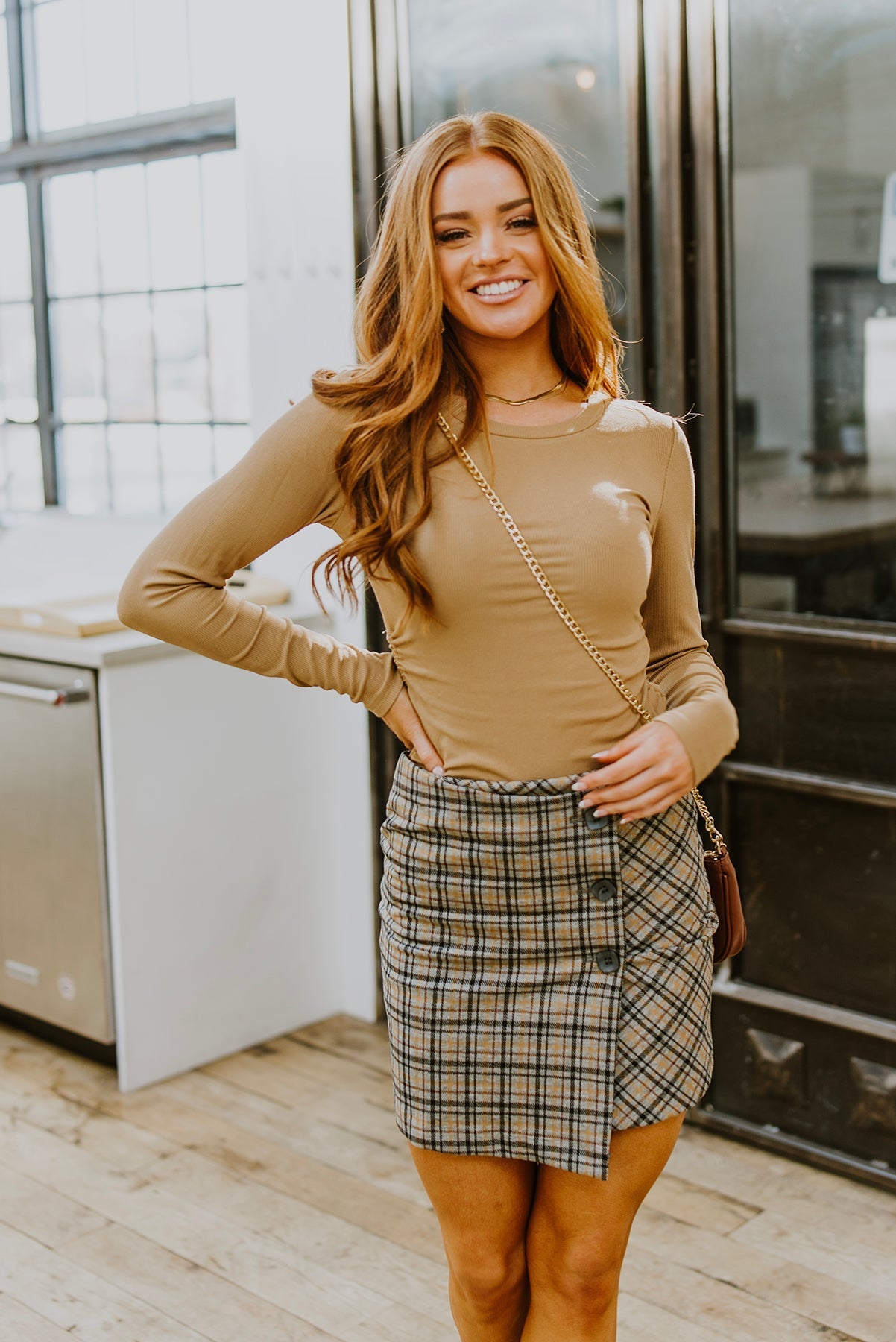 Hold Me Tight Ribbed Long Sleeve Top in Tan - Women's Stretchy Comfortable Basic Shirt for Layering, Casual Wear & Fall Outfits