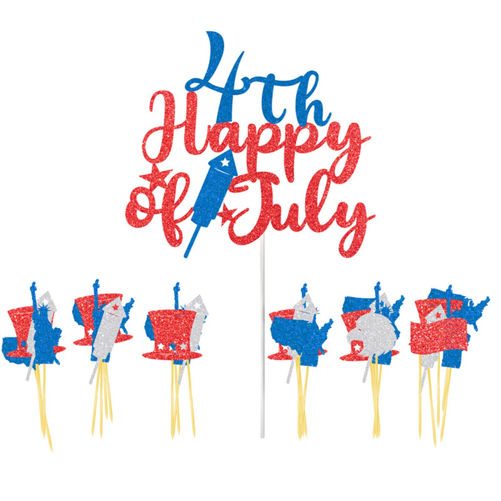 4th of July Cake Toppers - Patriotic American Flag Glitter Cake Decorations for Independence Day, National Day & 13th Birthday Parties | Perfect for Girls' Birthday Cakes, Wedding Desserts & Holiday Celebrations