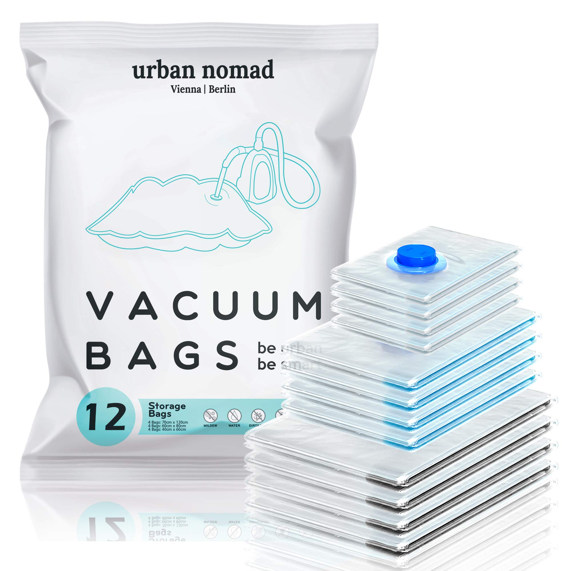 Vacuum Storage Bags for Clothes, Duvets & Travel - Reusable Space Saver Bags (Jumbo/Medium/Small) | 80% More Space, No Leak Compression | Extra Durable Vacuum Seal Bags for Bedding, Blankets & Seasonal Storage | Perfect for Closet Organization, Moving & Travel Packing