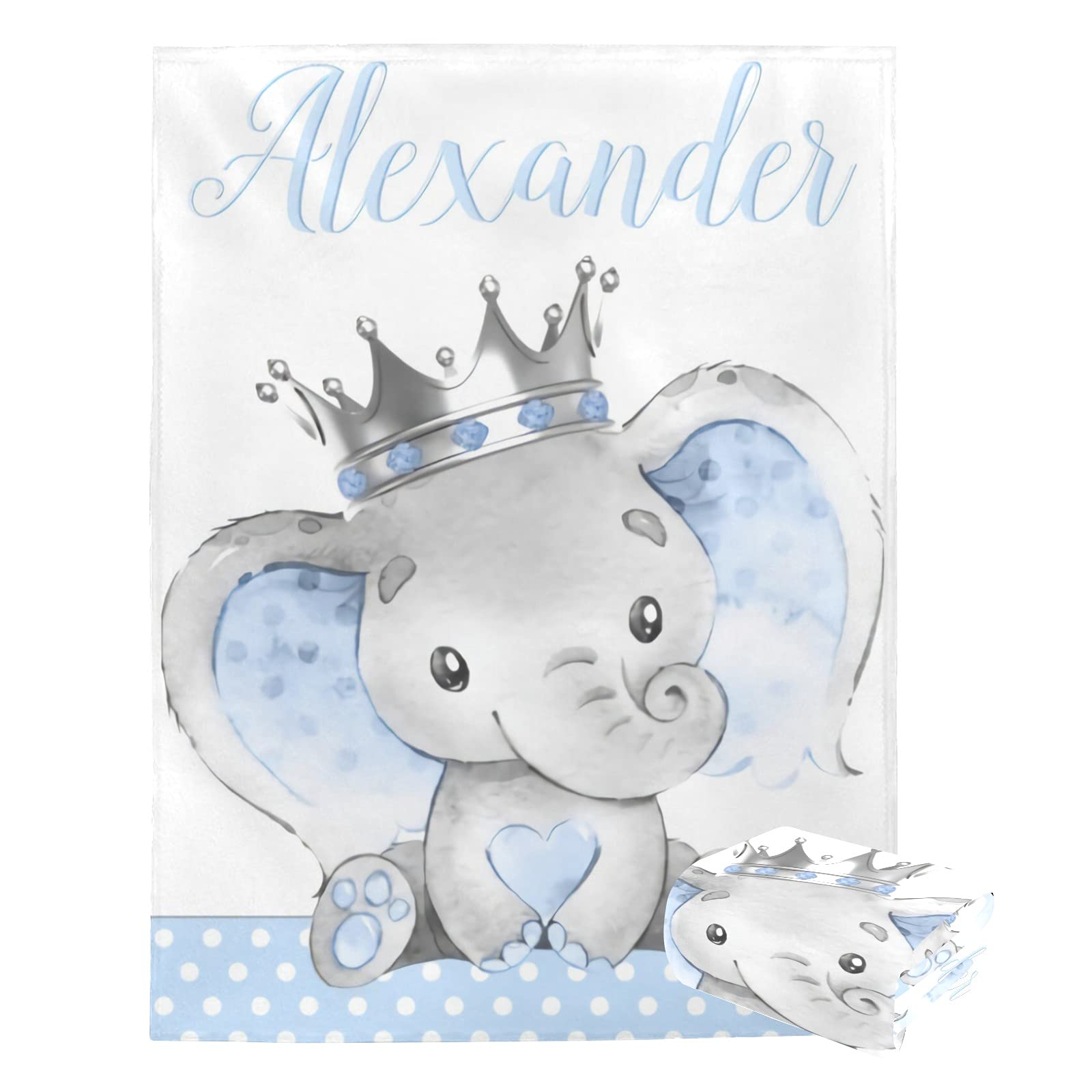 Personalized Baby Blanket with Name - Custom Elephant Design Super Soft Blanket for Newborn Boys & Girls - Perfect Baby Shower Gift, Nursery Decor & Cozy Swaddle Blanket for Infants