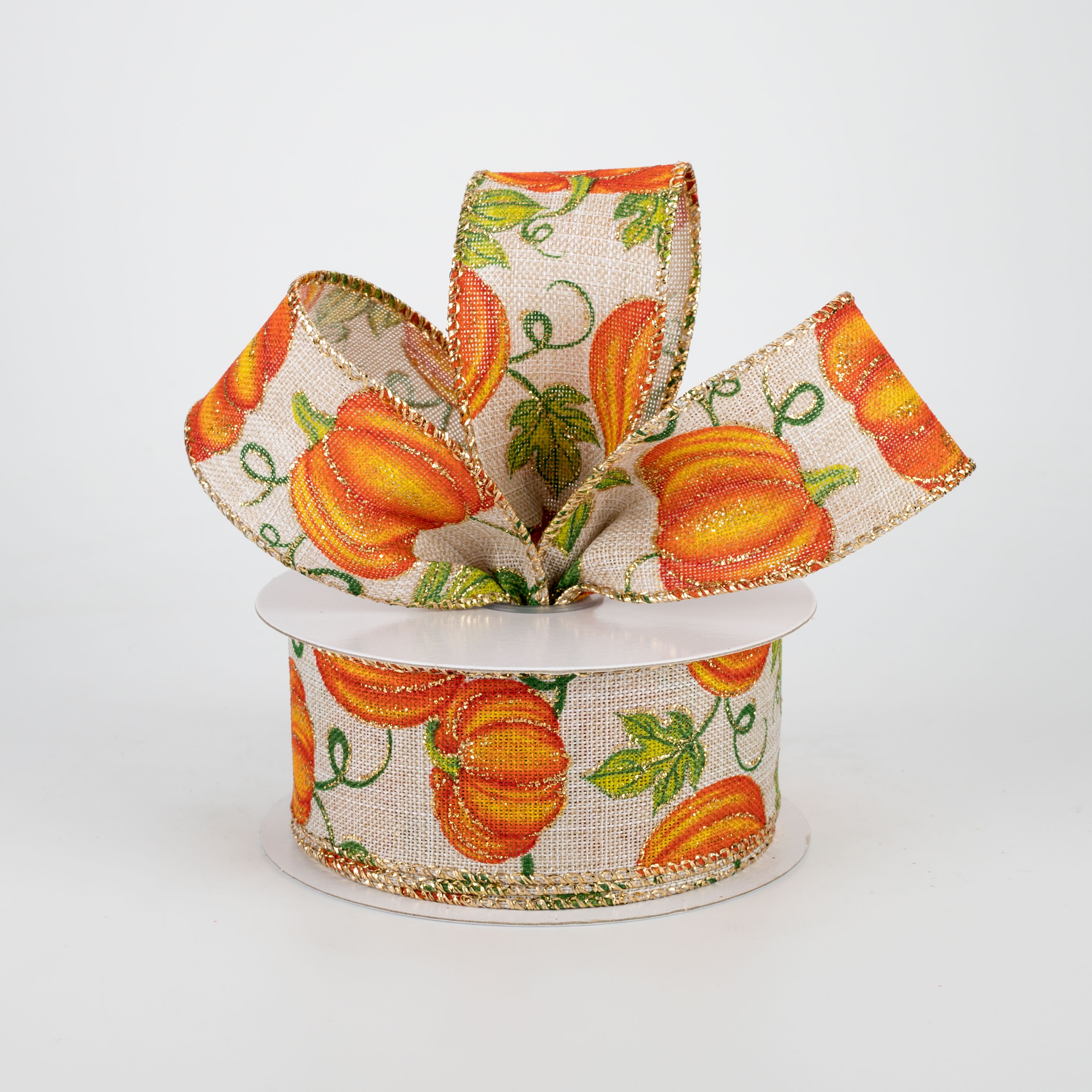 1.5 Inch Glitter Orange Pumpkin Ribbon - Natural Cotton Fabric for Fall Crafts, Halloween Decorations, Gift Wrapping (10 Yards) - Perfect for DIY Projects, Seasonal Home Decor, and Party Supplies