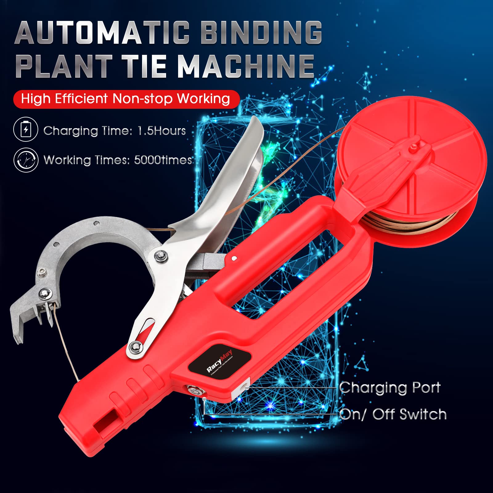 Professional Electric Plant Tying Machine for Vineyards - Eco-Friendly Kraft Cable Ties for Grapes, Tomatoes & Vining Vegetables | Durable Plant Binding Tool for Commercial Farming & Home Gardens