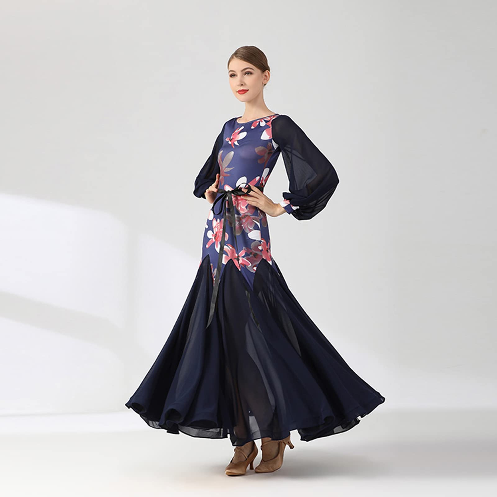 Elegant Lantern Sleeve Ballroom Dance Dresses for Women - Waltz, Tango & Standard Competition Costumes | Perfect for Professional Dance Performances & Social Events