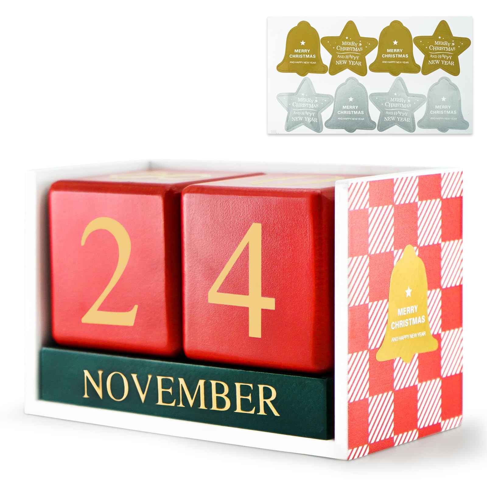Wooden Perpetual Desk Calendar Blocks - Pink Office Desk Accessories with Month & Date Display, Wooden Cubical Decor for Home & Office - Perfect Gift for Women & Men (Christmas Green) | Great for Desk Organization, Holiday Decor & Thoughtful Gifting