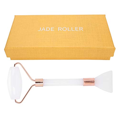 Jade Roller & Gua Sha Set - Dual Head Face Massager for Skin Tightening & Relaxation - Natural Stone Facial Roller Tool (White) | Perfect for Skincare Routine, Lymphatic Drainage & Stress Relief