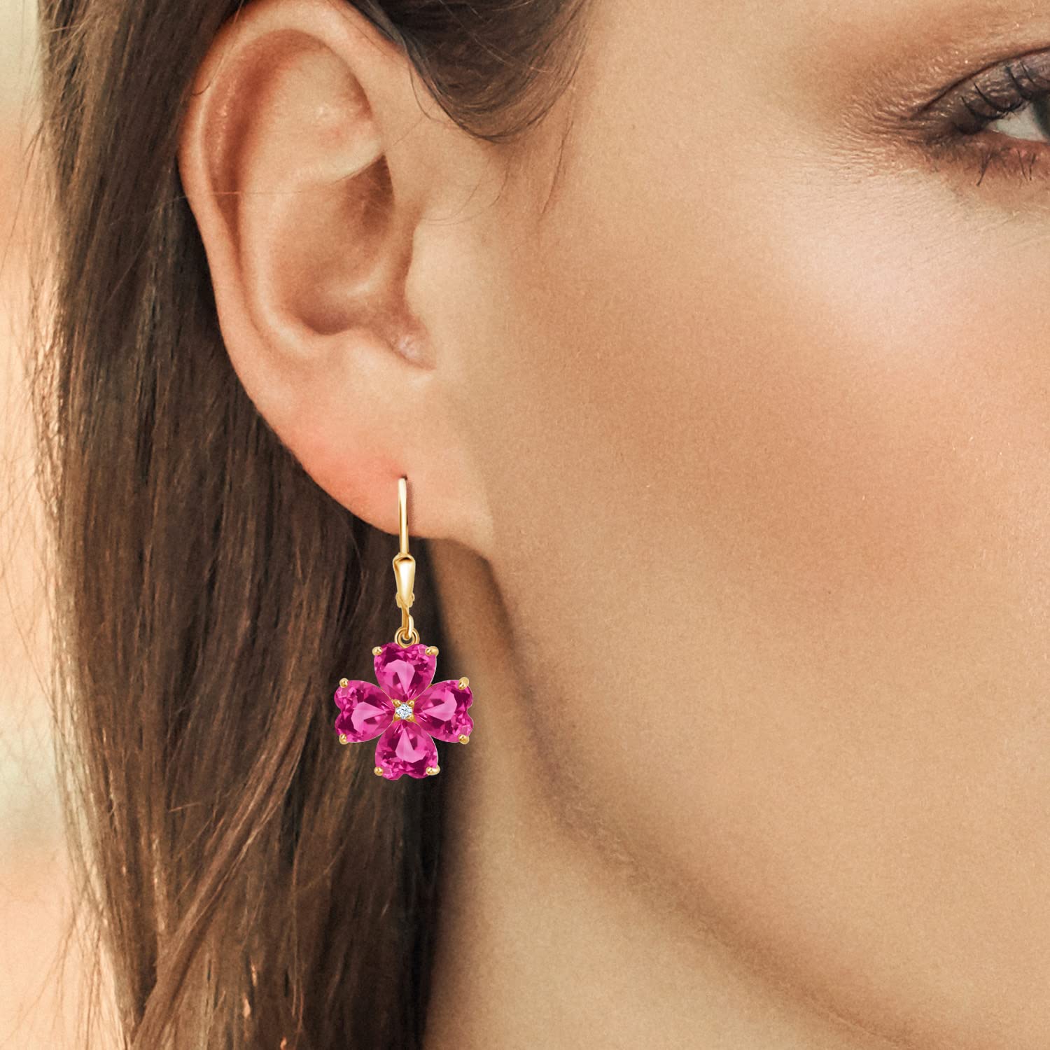 Gem Stone King 18K Gold Plated Sterling Silver 6mm Heart Shaped Birthstone Leverback Drop Earrings for Women | Elegant Dangle Jewelry for Weddings, Parties & Special Occasions