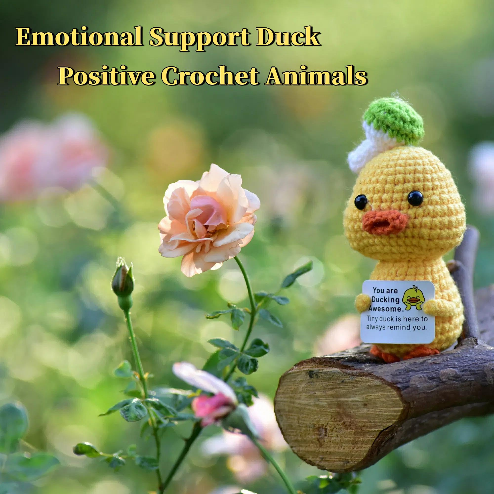 Handmade Crochet Emotional Support Duck - Inspirational & Positive Gift for Women & Men - Birthday, Christmas, Easter Present - Mental Health Encouragement, Stress Relief, Home & Office Decor (Duck 07)