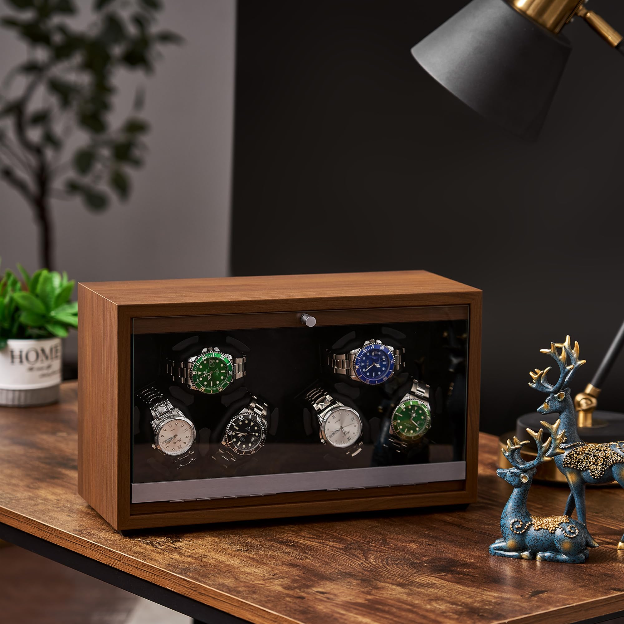 ANWBROAD Watch Winder for Automatic Watches - 6 Watch Capacity with LED Display & Ultra Quiet Motor - 4 Rotation Modes, USB Powered Watch Storage Box - Perfect for Watch Collectors & Luxury Timepiece Maintenance (Model UJWW003A)