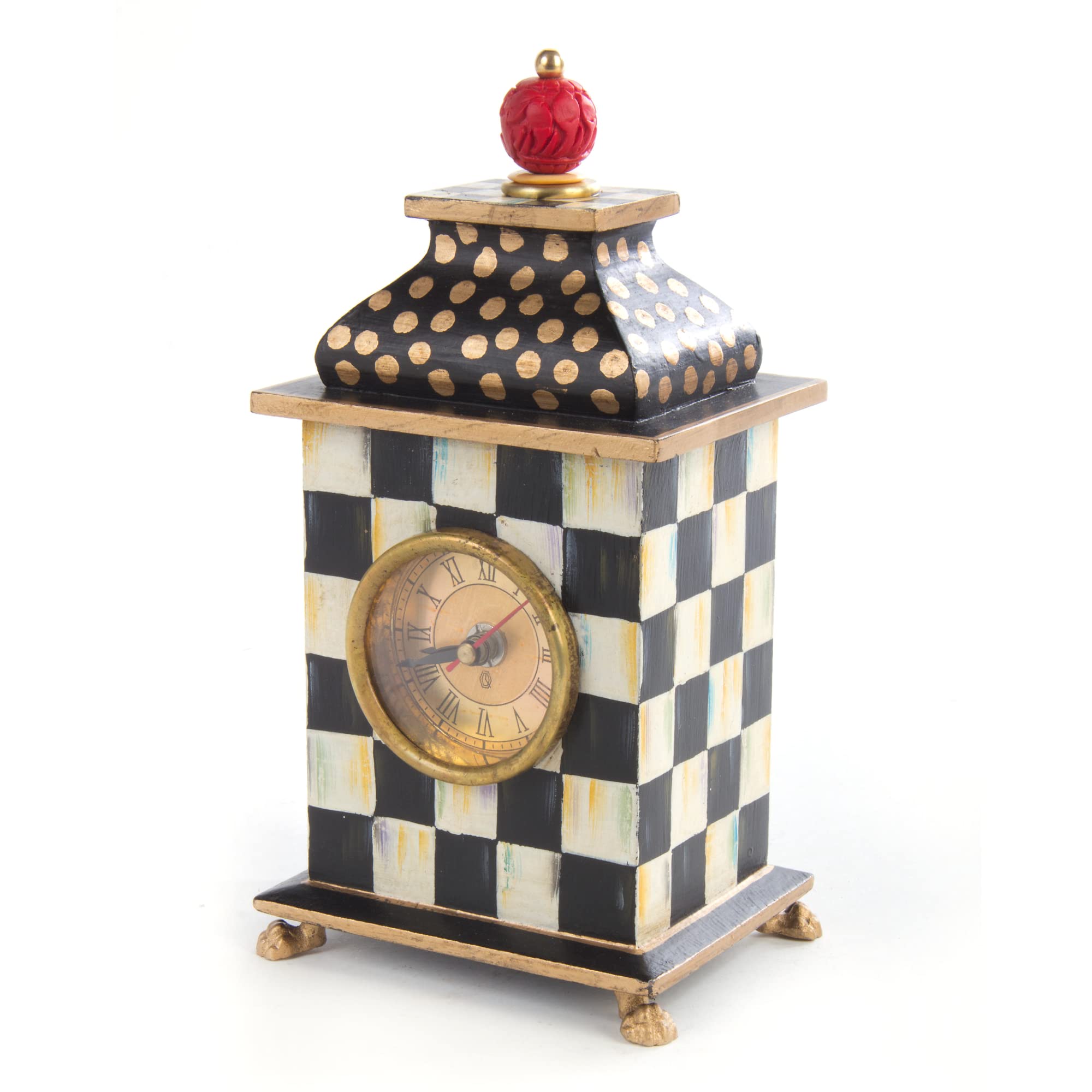 MACKENZIE-CHILDS Courtly Check Desk Clock - Elegant Tabletop Clock for Home Office Decor, Gift & Wedding Anniversary Present - Perfect for Desk, Shelf, or Mantel Display
