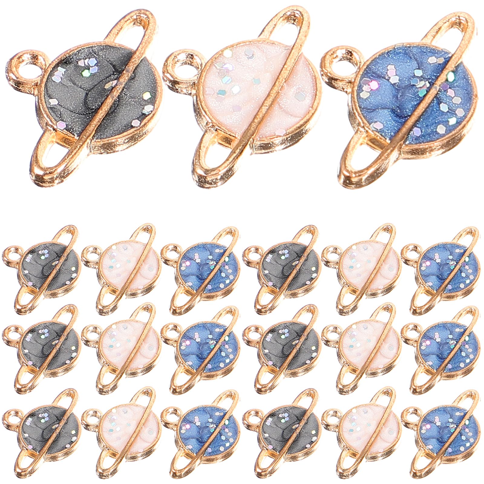 SUPVOX 30pcs Planet Pendant Charms - Enamel DIY Jewelry Making Kit for Necklace, Bracelet & Earrings (Blue, Black, White) - Perfect for Space-Themed Crafts, Gifts & Handmade Jewelry Projects