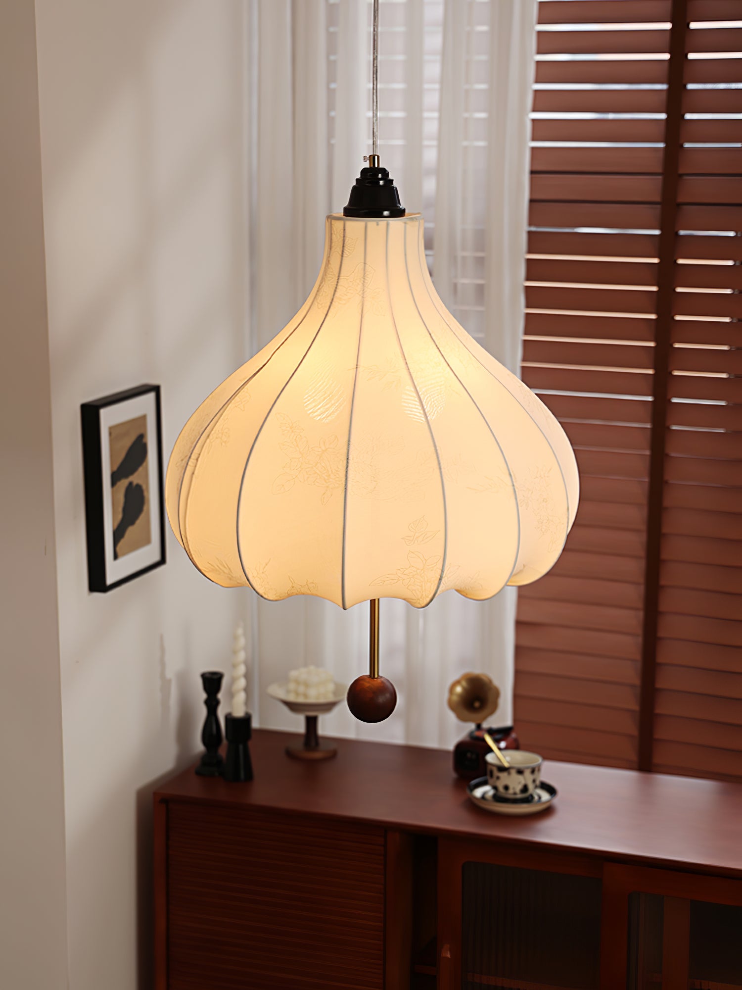 Handmade Chestnut Fabric Pendant Light - Modern Boho Hanging Lamp for Living Room, Bedroom, or Dining Room Decor