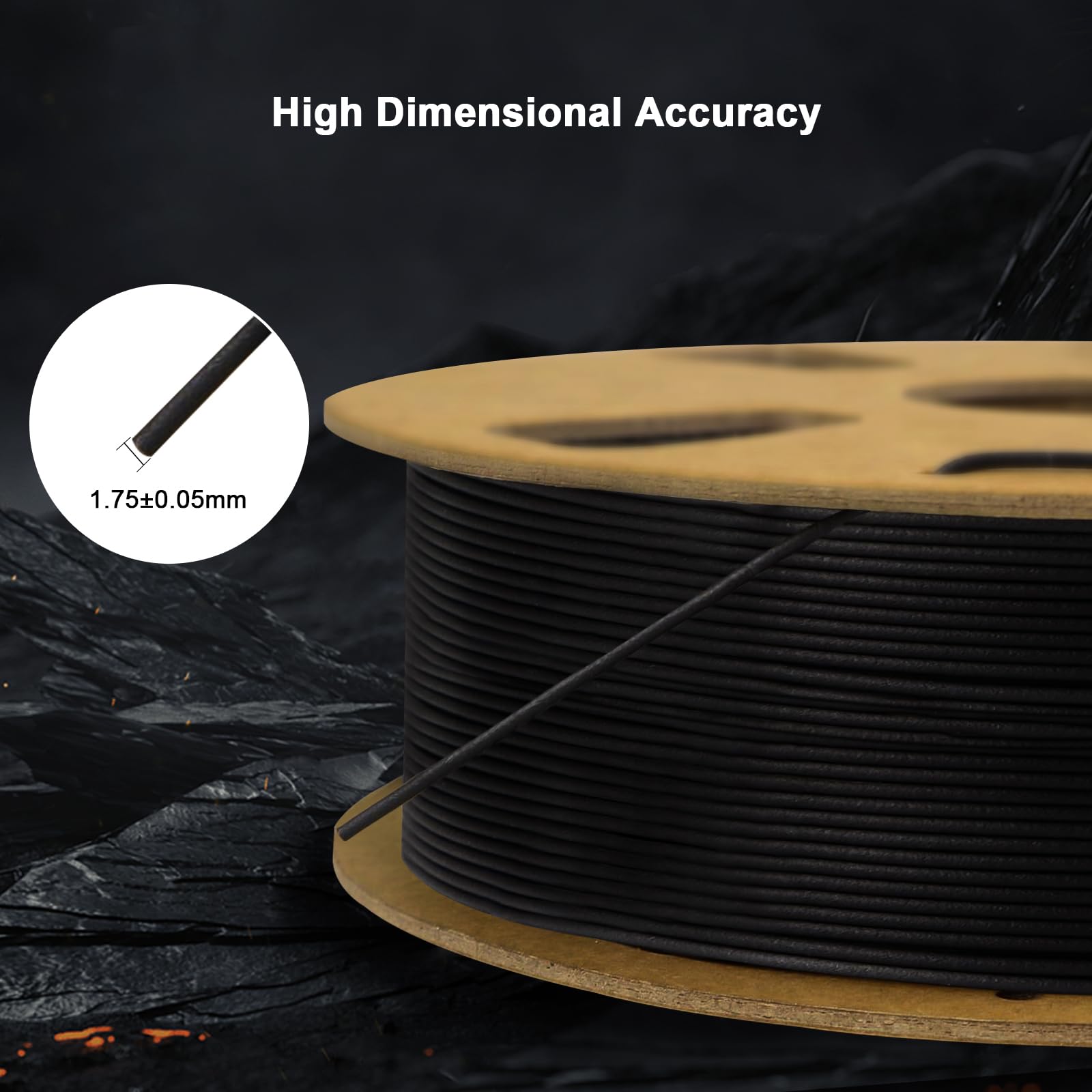 Premium Carbon Fiber PLA Filament 1.75mm - High Strength 3D Printer Filament - Black PLA-CF Composite Material - 340m Spool (2.2 LBS) for FDM 3D Printers - Perfect for Automotive Parts, Drone Frames & Industrial Prototypes